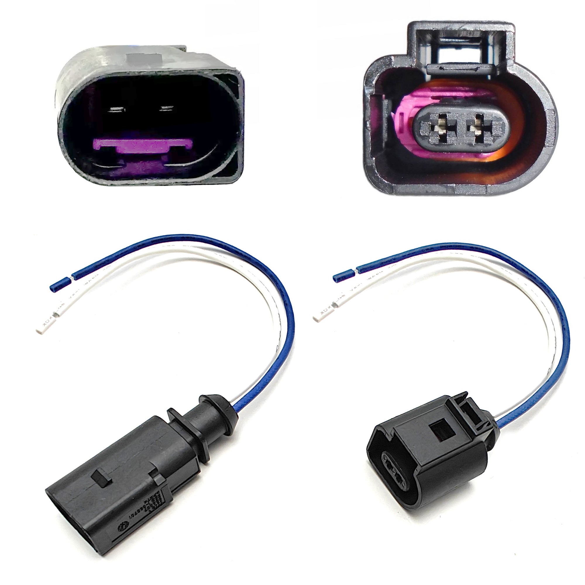 2 Way Male/Female Electrical Connectors with Pigtails - Compatible with Audi, VW, BMW, Mini Lighting Retrofit - Perfect for Car Headlight, Fog Light, and Interior LED Upgrades