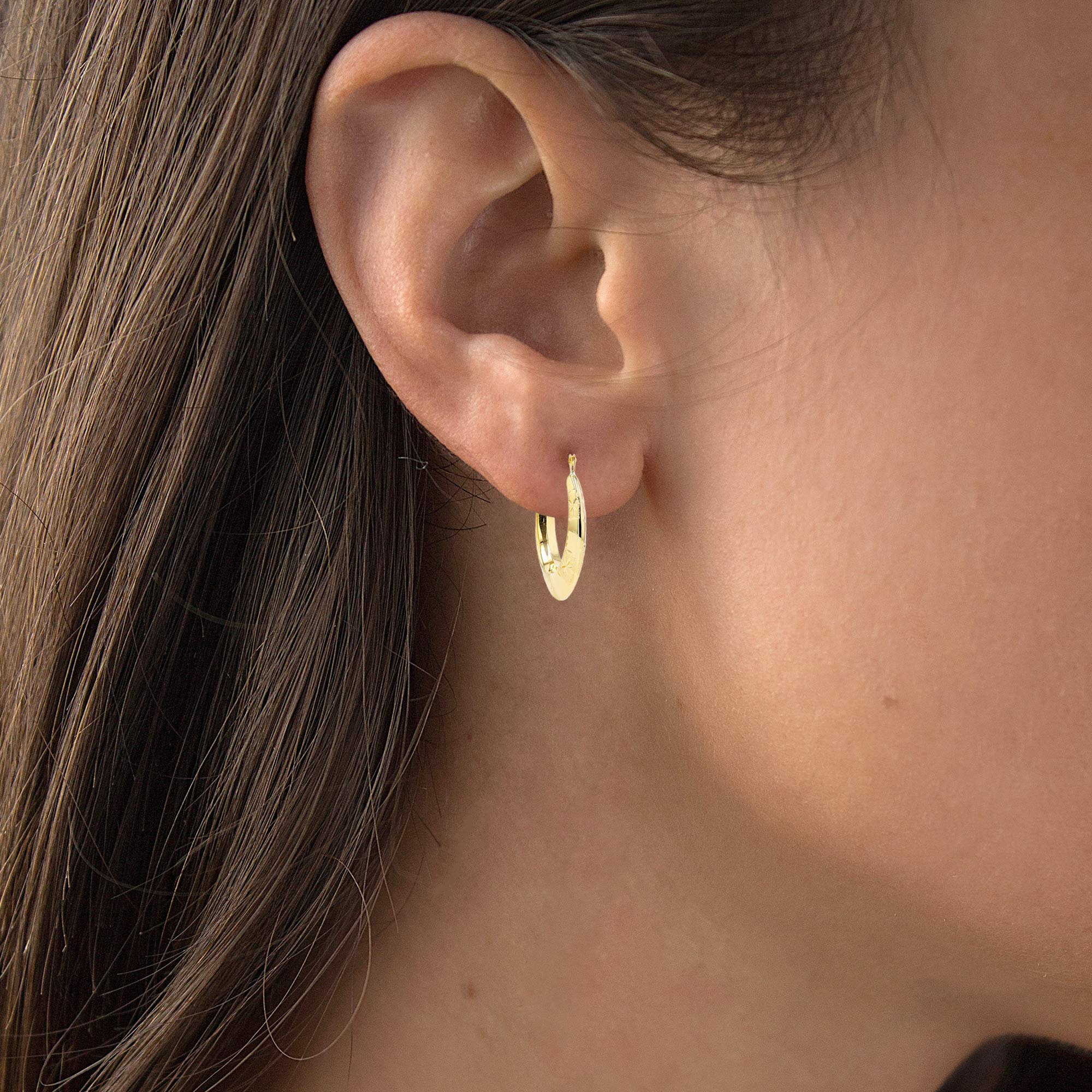 14K Solid Gold Diamond Cut Star Hoop Earrings for Women - Polished & Matte Finish | 3.60x23mm Hypoallergenic Hoops | Sensitive Ears Safe | Perfect for Everyday Wear, Parties & Special Occasions