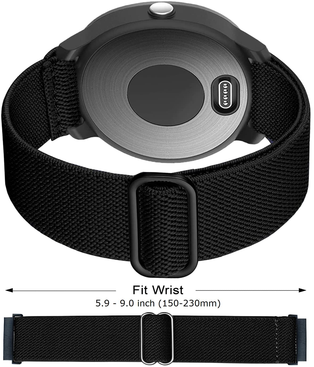 OTOPO 20mm Elastic Nylon Sport Watch Band for Garmin Vivoactive 5, Venu, Sq, Sq 2, Forerunner 245/645 Music, Vivomove HR/Sport, Vivoactive 3 - Comfortable & Adjustable Replacement Strap for Running, Fitness & Everyday Wear