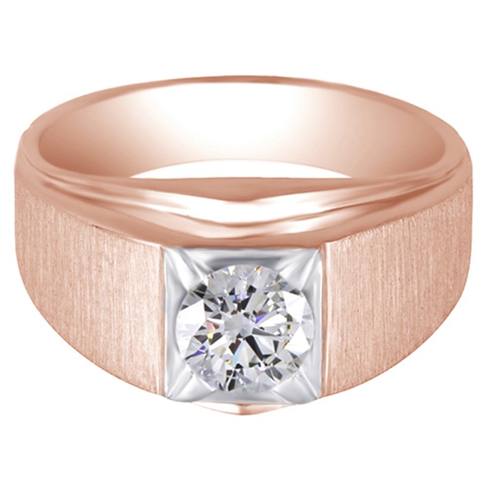 1 Carat Moissanite Round Brilliant Solitaire Ring for Men - 14K Gold Over Sterling Silver Wedding Band, Anniversary & Father's Day Gift - Perfect for Proposals, Engagements & Special Occasions