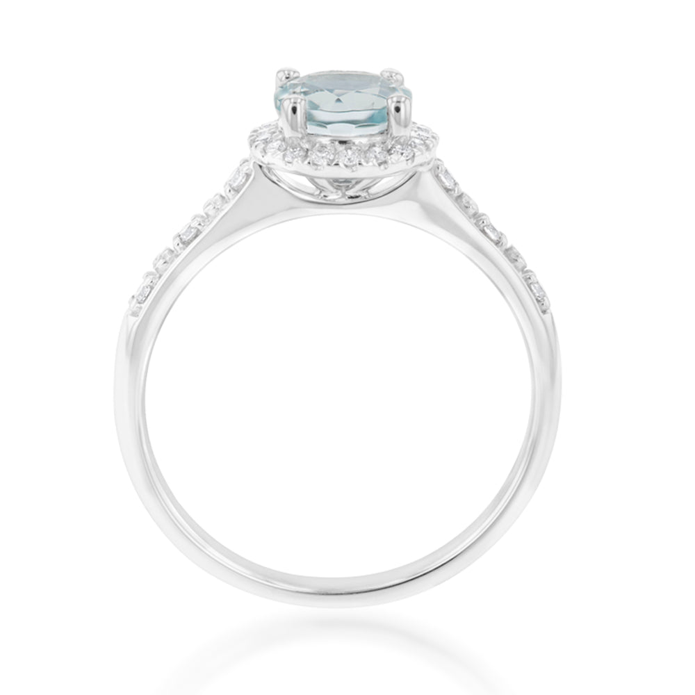 9ct White Gold 0.75ct Aquamarine & 0.10ct Diamond Halo Engagement Ring - Perfect for Proposals, Anniversaries & Special Occasions