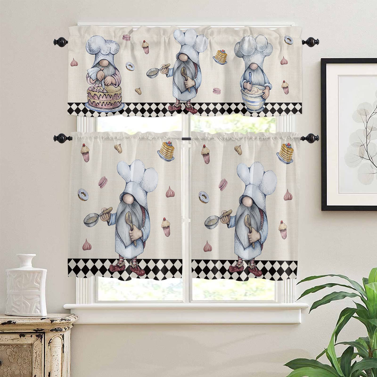 Fat Chef Kitchen Curtains & Valances Set - Black Buffalo Plaid Blackout Window Treatments with Rod Pocket for Kitchen, Bedroom, Bathroom & Living Room | Perfect for Farmhouse Decor & Privacy