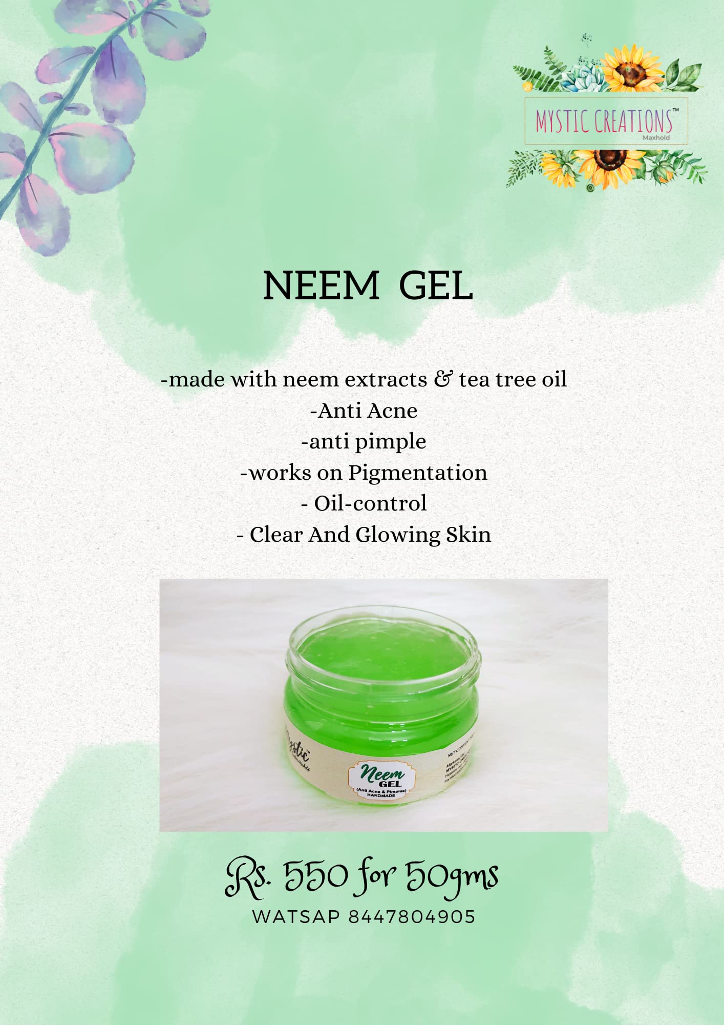 Neem Massage Gel for Face & Body - Brightens Skin & Enhances Glow | Natural Daily Skincare Gel for Men & Women | Perfect as Makeup Base & Relaxing Massage | Ideal for Spa, Home Care & Self-Pampering