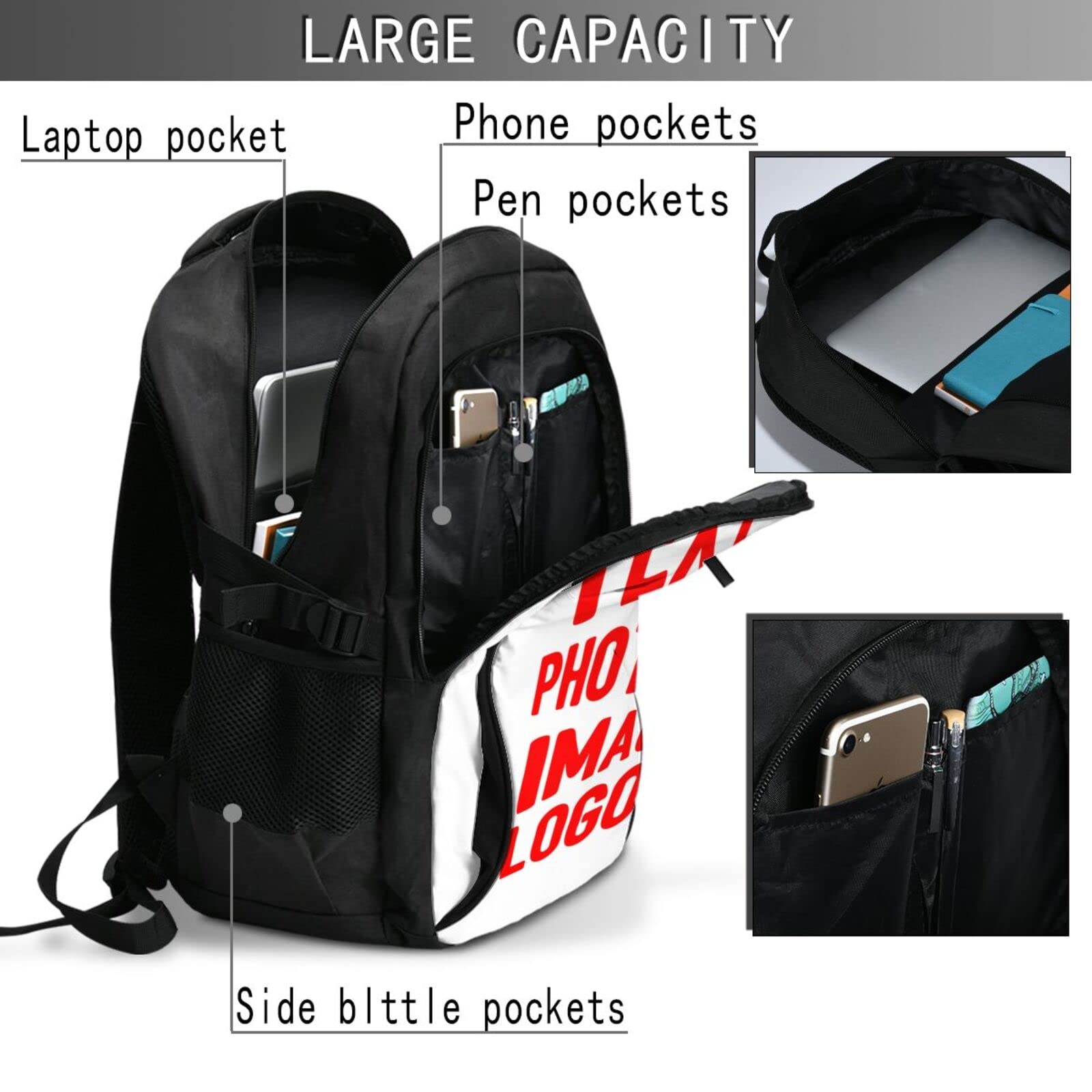 Custom Laptop Backpack for Men & Women - Personalized Text & Picture Travel Backpack - Durable & Stylish for Work, School & Business Trips