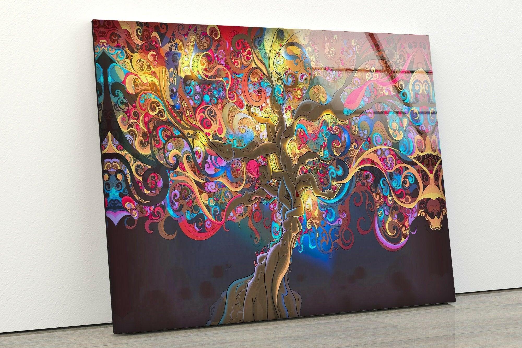 3D Stunning Abstract Art Glass Wall Decor - Modern Home & Office Decoration for Living Room, Bedroom, Dining Area