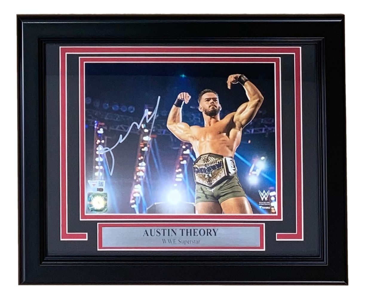 Austin Theory Autographed WWE 8x10 Photo - Framed Collectible for Wrestling Fans - Perfect for Home, Office, or Man Cave Decor
