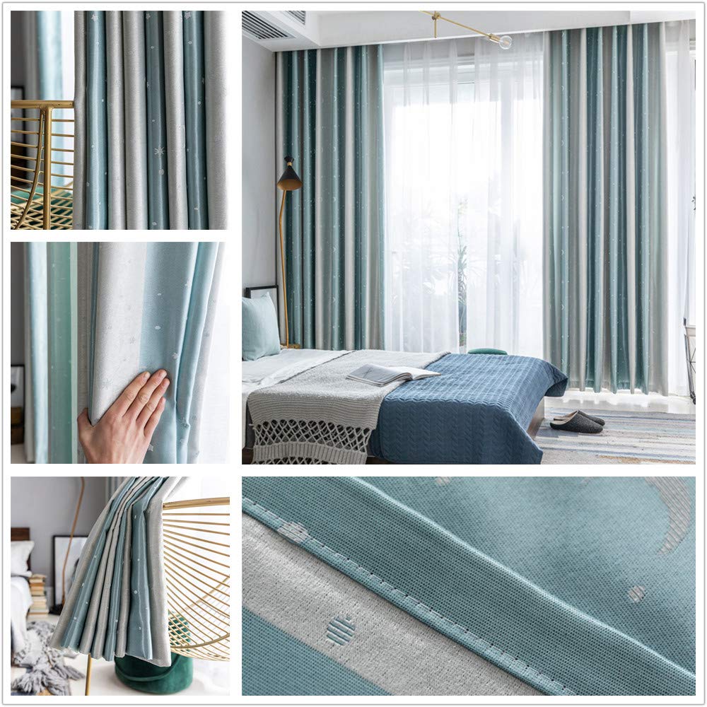 84 Inch Jacquard Star Moon Blackout Curtains - 2 Panel Set with Grommet Top for Kids Bedroom & Nursery | Darkening Window Drapes for Better Sleep & Light Control