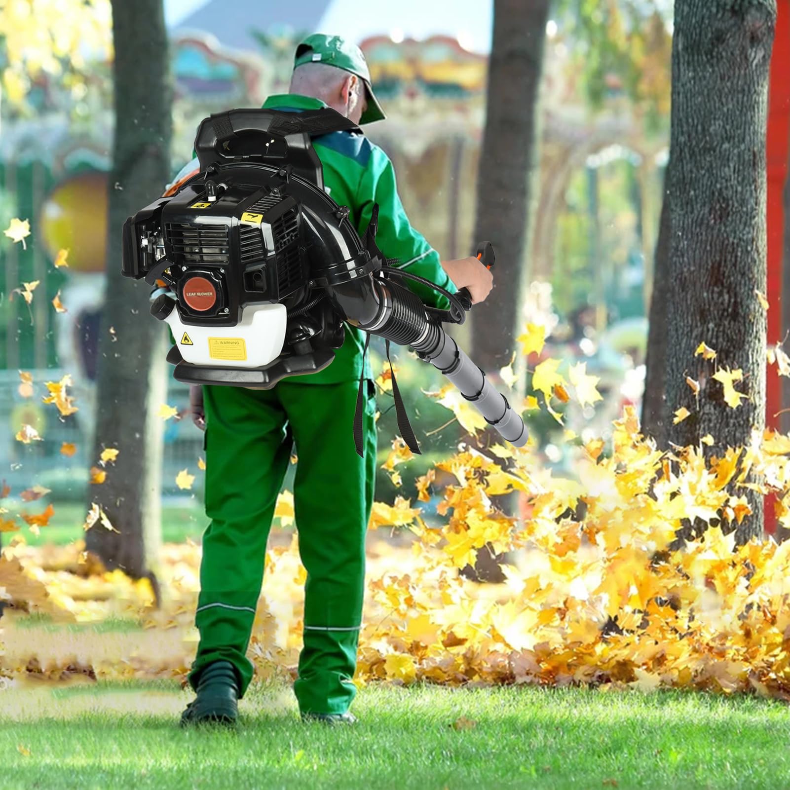52CC 550CFM 3HP Gas Powered Backpack Leaf Blower - 2 Stroke Air-Cooled Lawn & Yard Blower with Shoulder Straps - Perfect for Fall Leaves, Grass Clippings, Light Snow Removal & Outdoor Cleaning (Black)