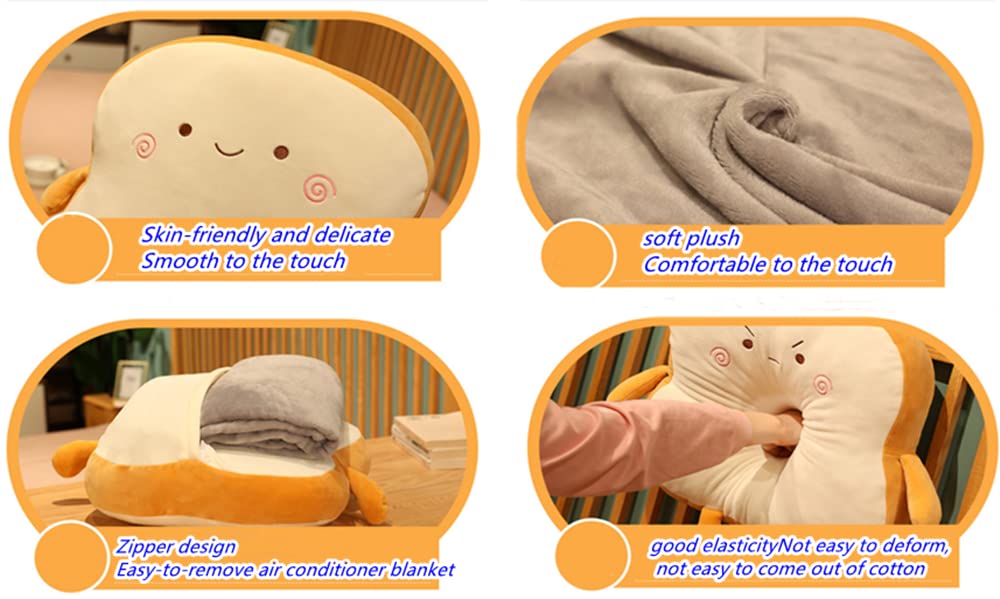 JOSON Toast Bread Pillow - 3-in-1 Dual Use Sofa Cushion, Blanket & Home Decor (Smile Face) - Perfect for Living Room, Bedroom & Office Relaxation
