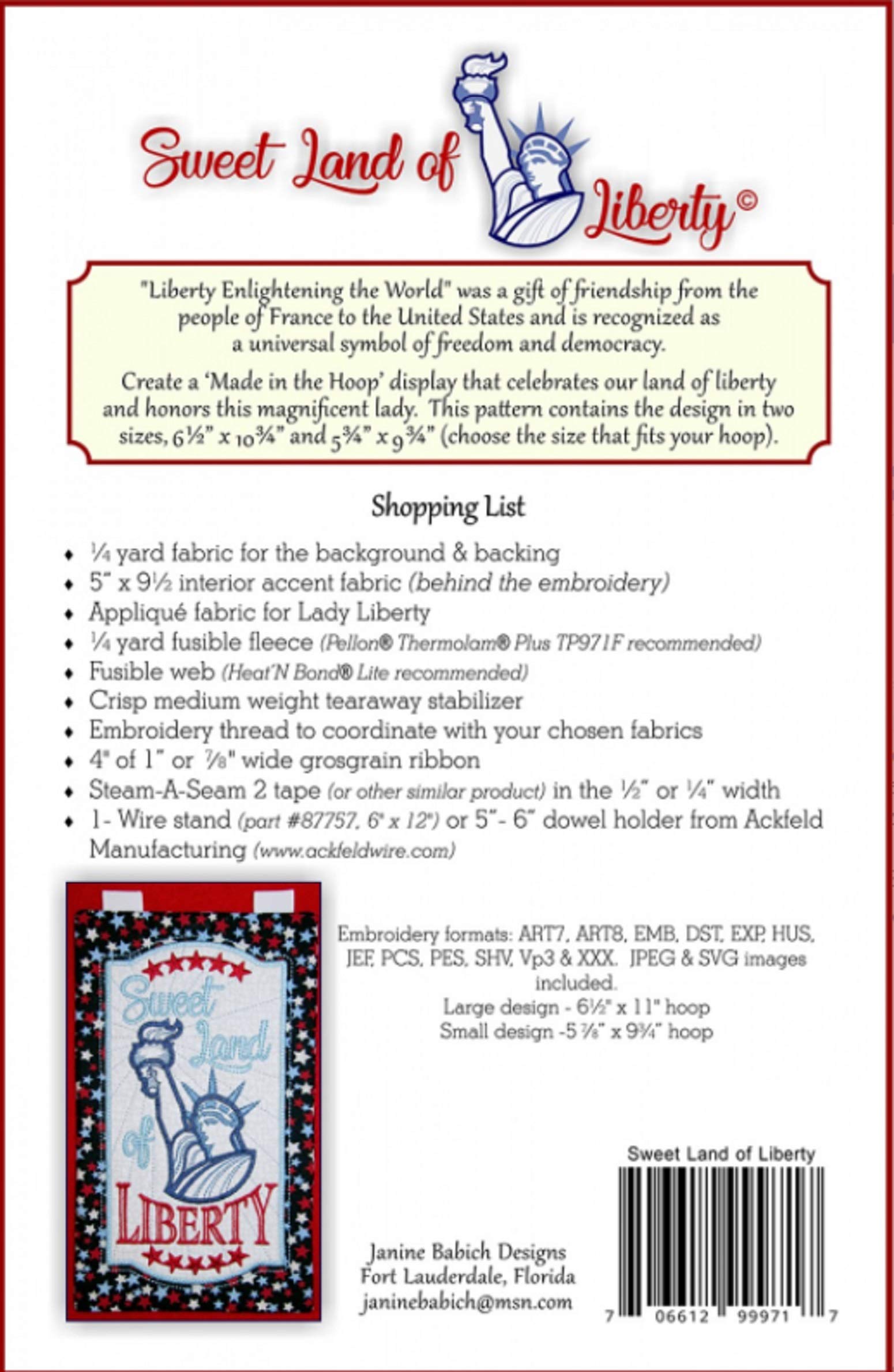Sweet Land of Liberty Machine Embroidery Designs CD - Patriotic Quilting & Craft Patterns for Home Decor, DIY Projects | Janine Babich Digital Embroidery Collection