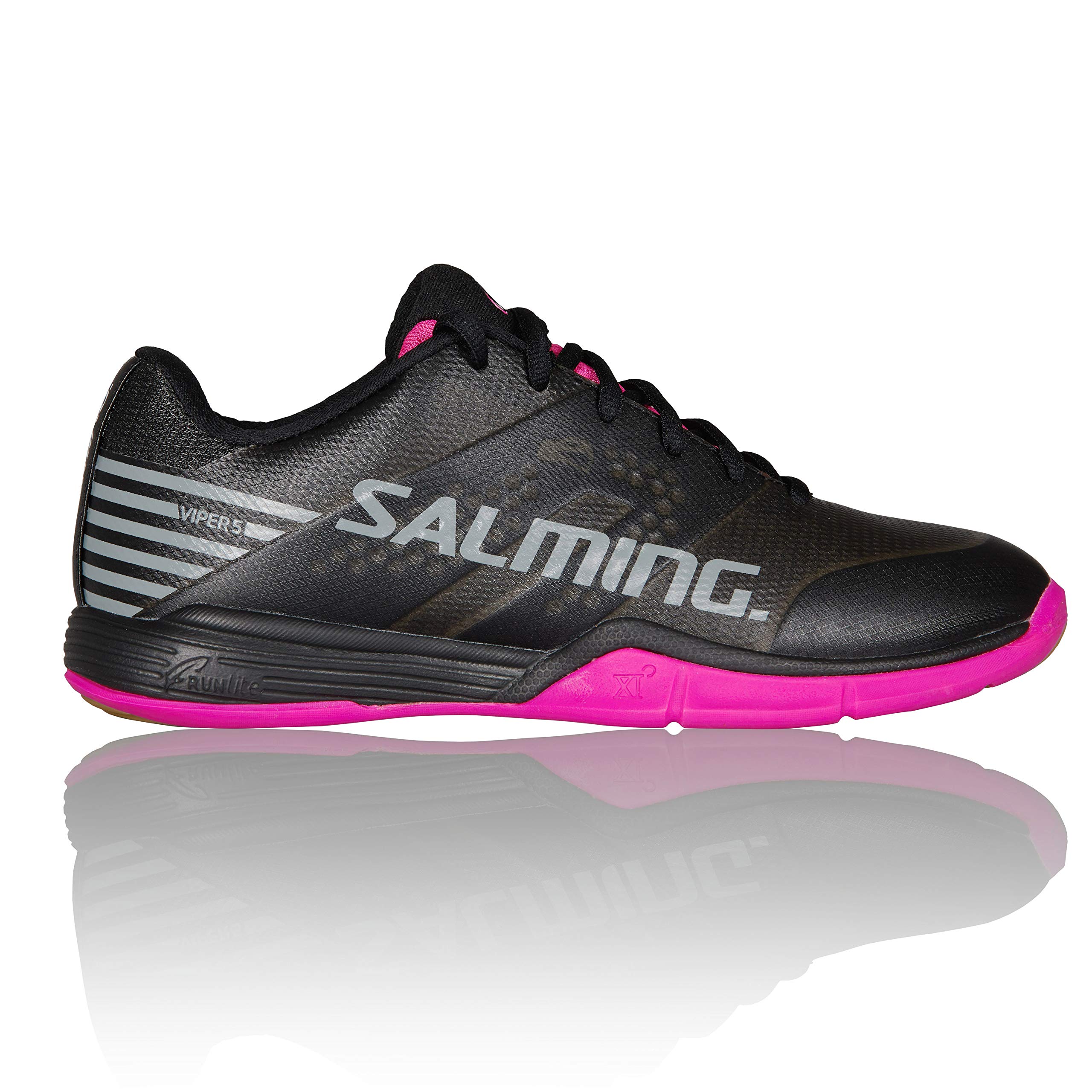 Salming Women's Viper 5 Indoor Court Sports Shoes - Volleyball, Badminton & Squash Shoes for Women - Lightweight & Breathable - Black/Pink Jewel - Size 9.5 - Perfect for Indoor Sports & Gym Training