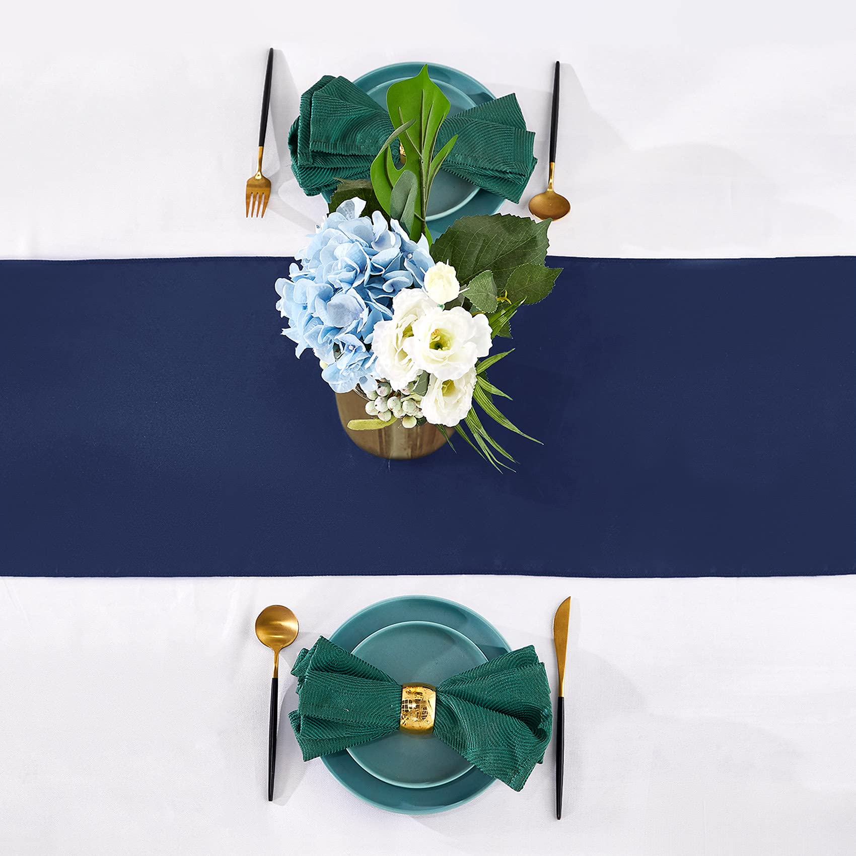 YUHX 10-Pack Navy Satin Table Runners 12x108
