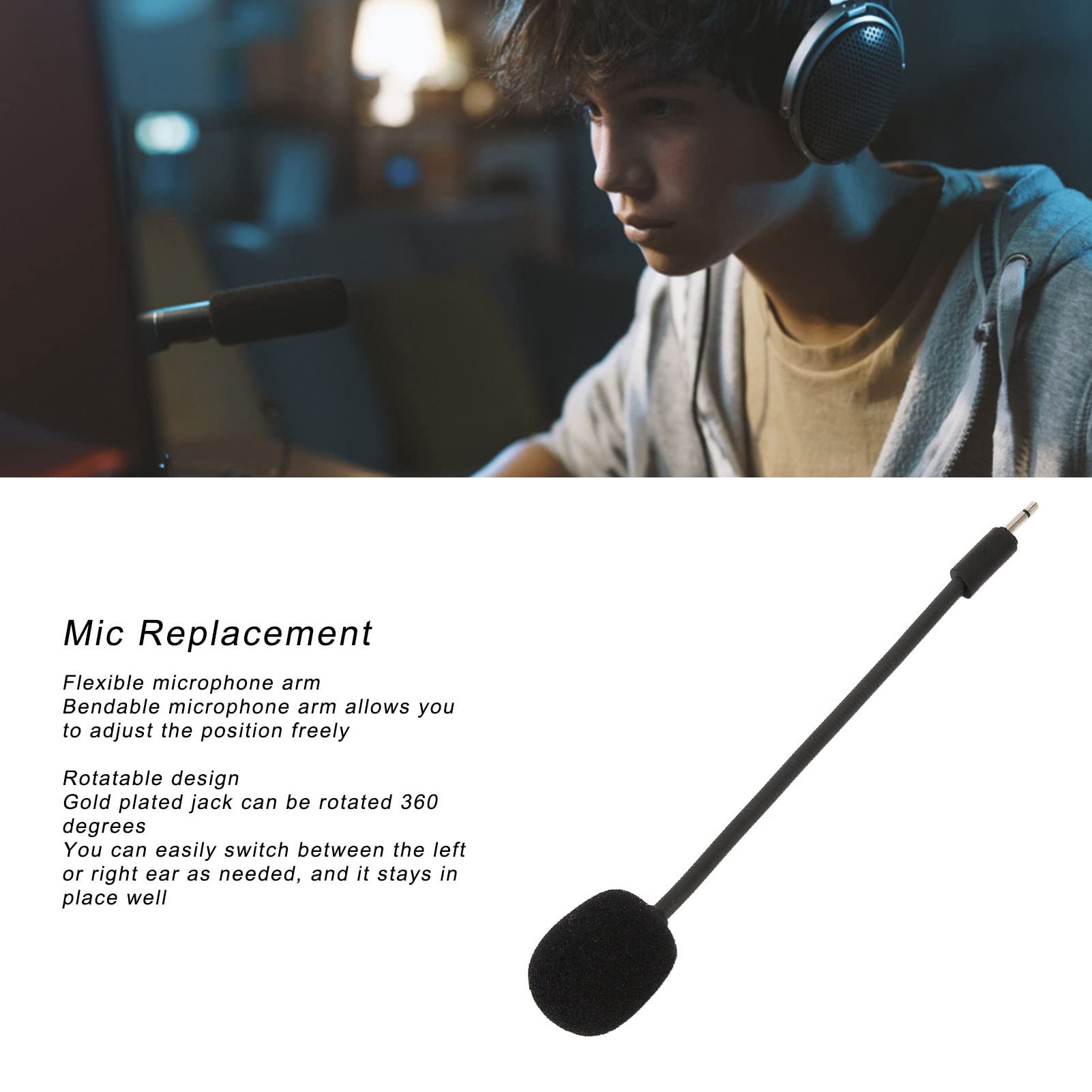 Detachable 2.5mm Noise Cancelling Microphone Replacement with Flexible Boom Arm for Quantum 100 Gaming Headset - Perfect for Streaming, Online Gaming & Voice Chat