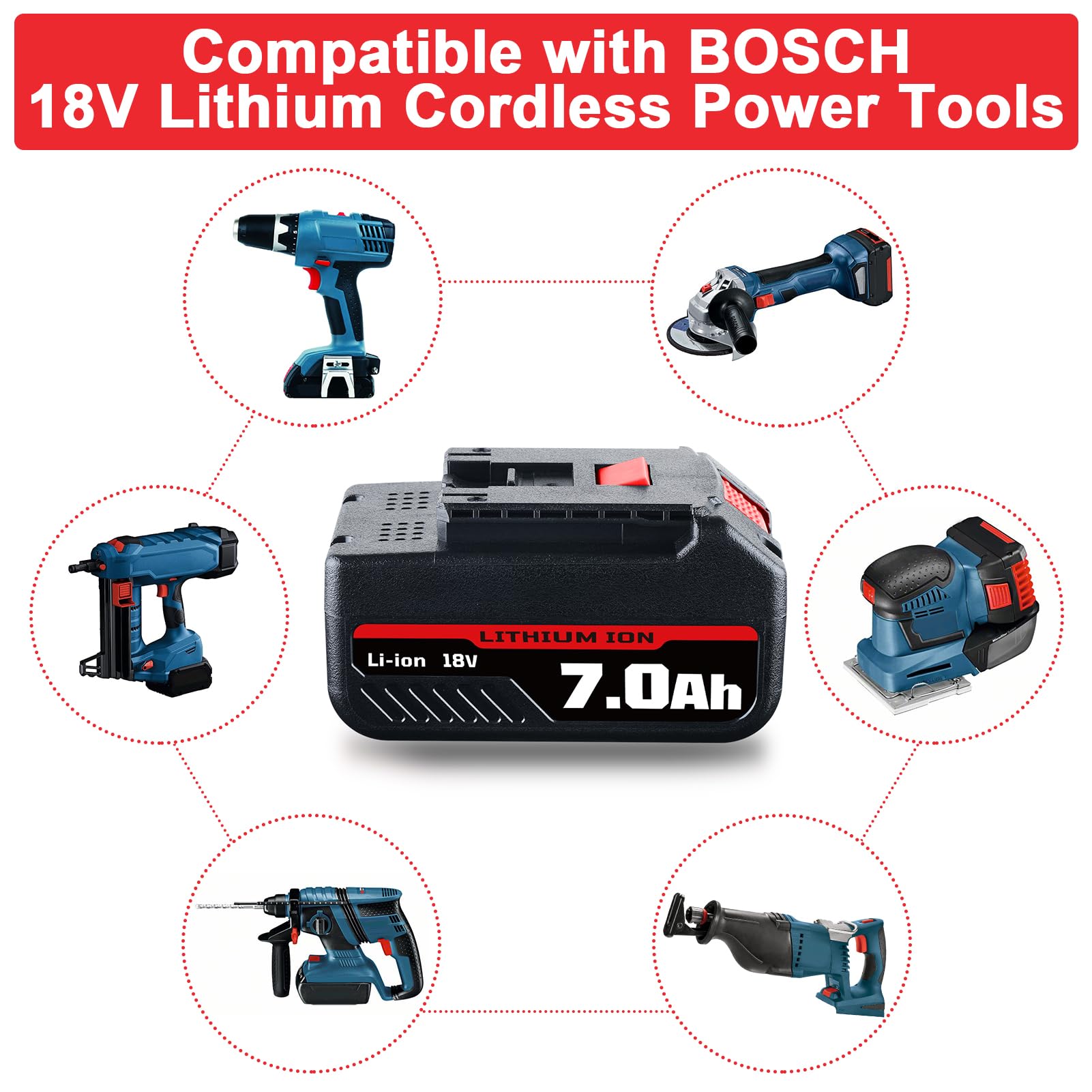 2-Pack BAT609 7000mAh Li-ion Replacement Battery for Bosch 18V Power Tools - Compatible with BAT618, BAT609, BAT622, BAT609G, BAT618G, BAT619, BAT619G, BAT610G - Perfect for Drills, Saws & Cordless Tools
