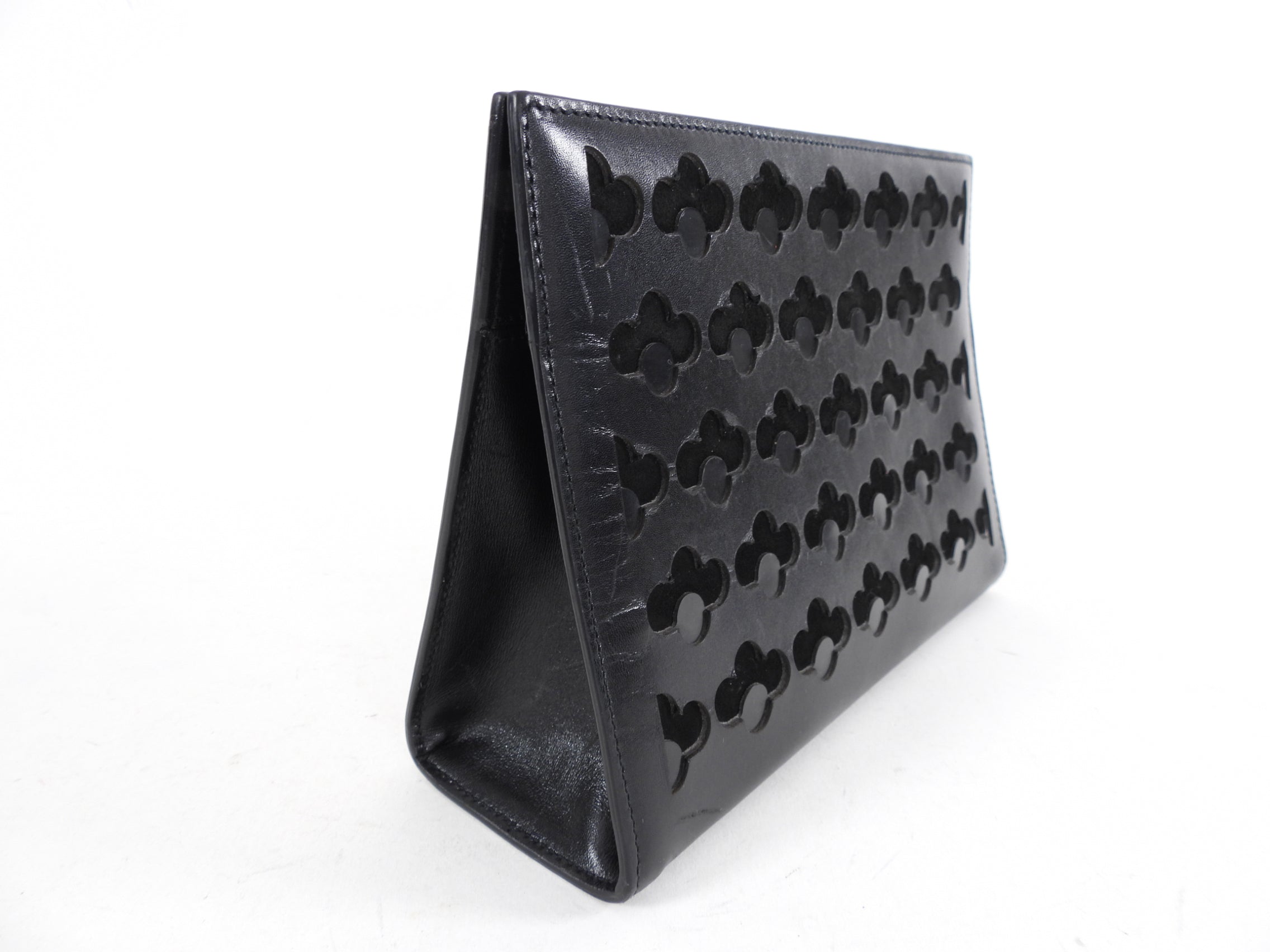 Alaia Black Leather and Suede Perforated Small Clutch Bag for Women | Evening Party & Wedding Clutch | Fashionable Handbag for Night Out & Special Occasions