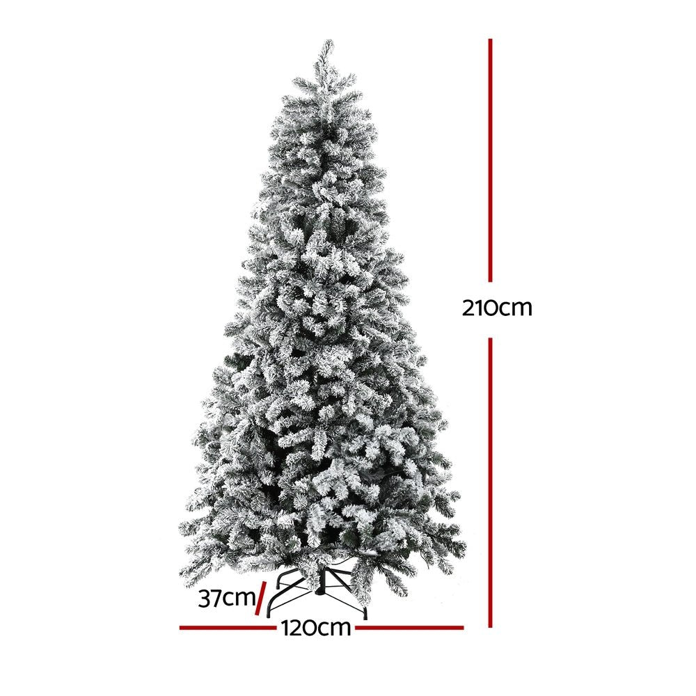 2.1m Snow Flocked Christmas Tree with LED Lights - 8 Lighting Modes, Pre-Lit Xmas Decoration for Home, Office & Holiday Party Decor