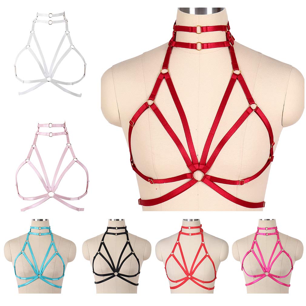 **Women's Gothic Punk Hollow-Out Body Harness Bra - Adjustable No Cup Bralette for Prom, Rave & Festival Fashion - Perfect for Gothic, Punk & Alternative Style Outfits**