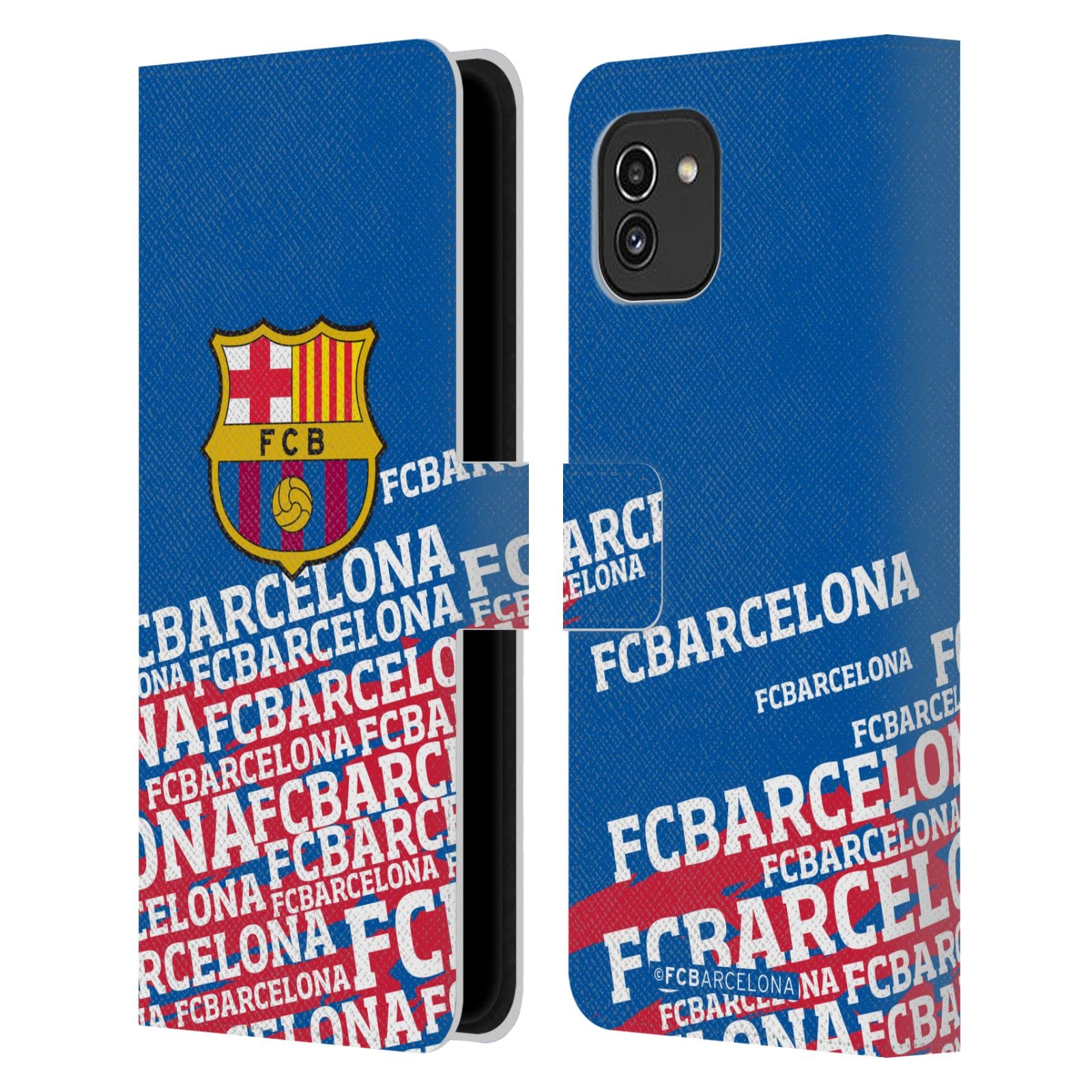 FC Barcelona Official Leather Book Wallet Case for Samsung Galaxy A03 (2021) - Impact Crest Design, Durable Protection, Perfect for Everyday Use and Travel