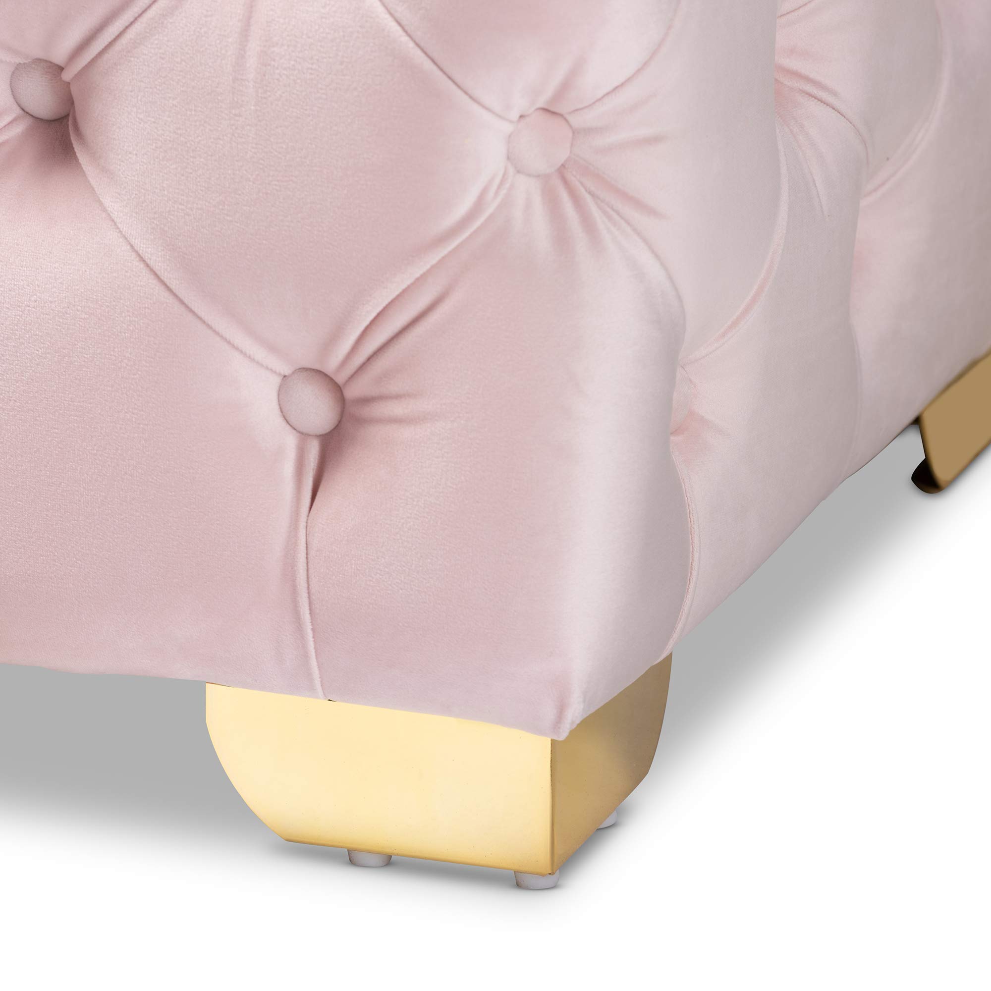 Baxton Studio Light Pink & Gold Ottoman with Storage - Modern Tufted Footrest Stool for Living Room, Bedroom, or Office Decor