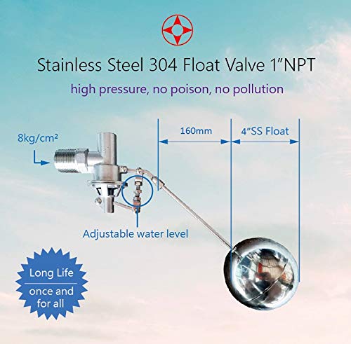 304 Stainless Steel Float Ball Valve - 1 Inch NPT Male Thread, 100 PSI Tank Mount for Water Storage Tanks, Pools & Irrigation Systems | Corrosion-Resistant, Durable Design for Industrial & Home Use