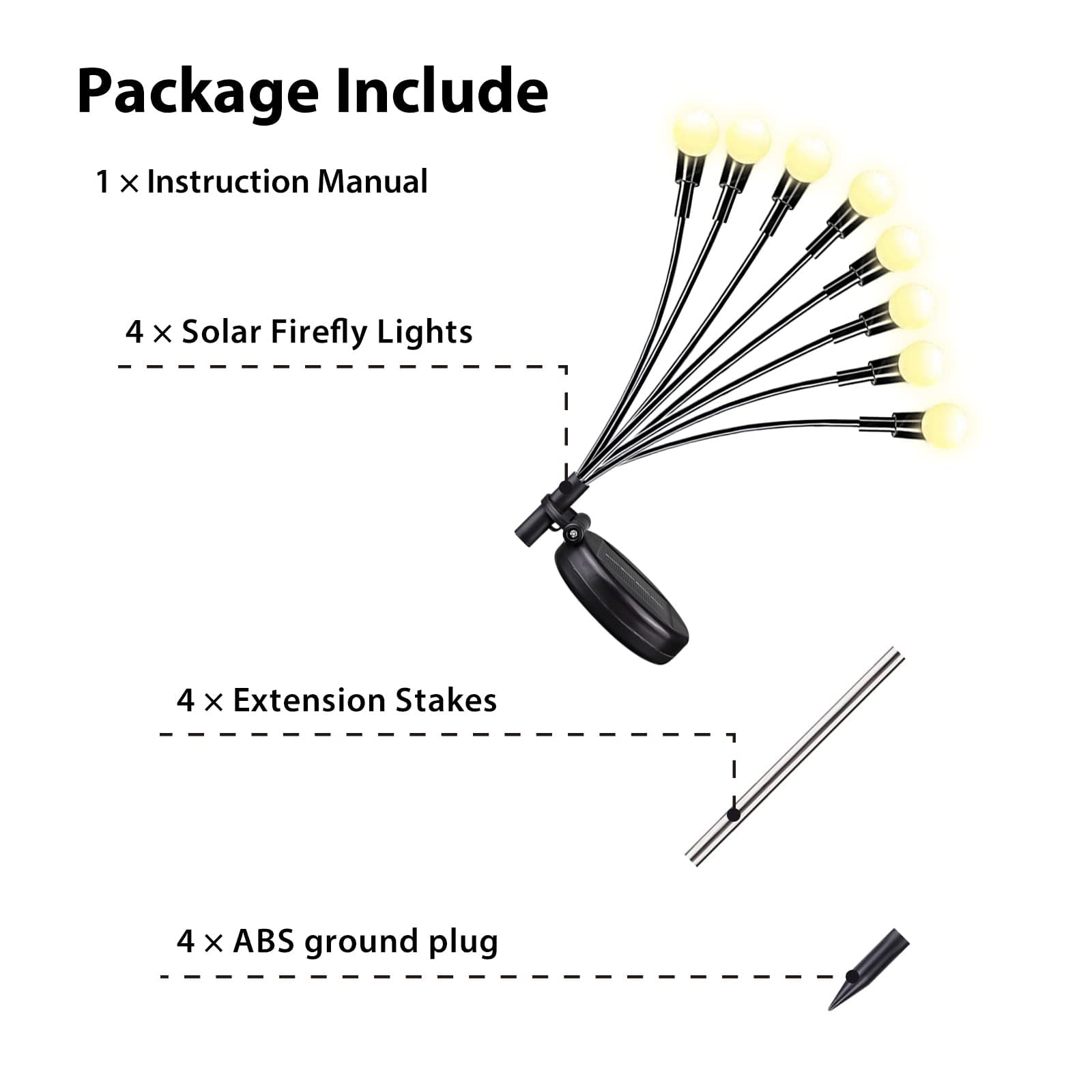 BOSSERN 4 Pack Solar Firefly Lights - Waterproof Outdoor Solar Sway Lights with Twinkle Effect, Warm White Solar Fairy Lights for Garden, Patio, Christmas Tree Decorations | Perfect for Backyard, Pathway, and Holiday Lighting