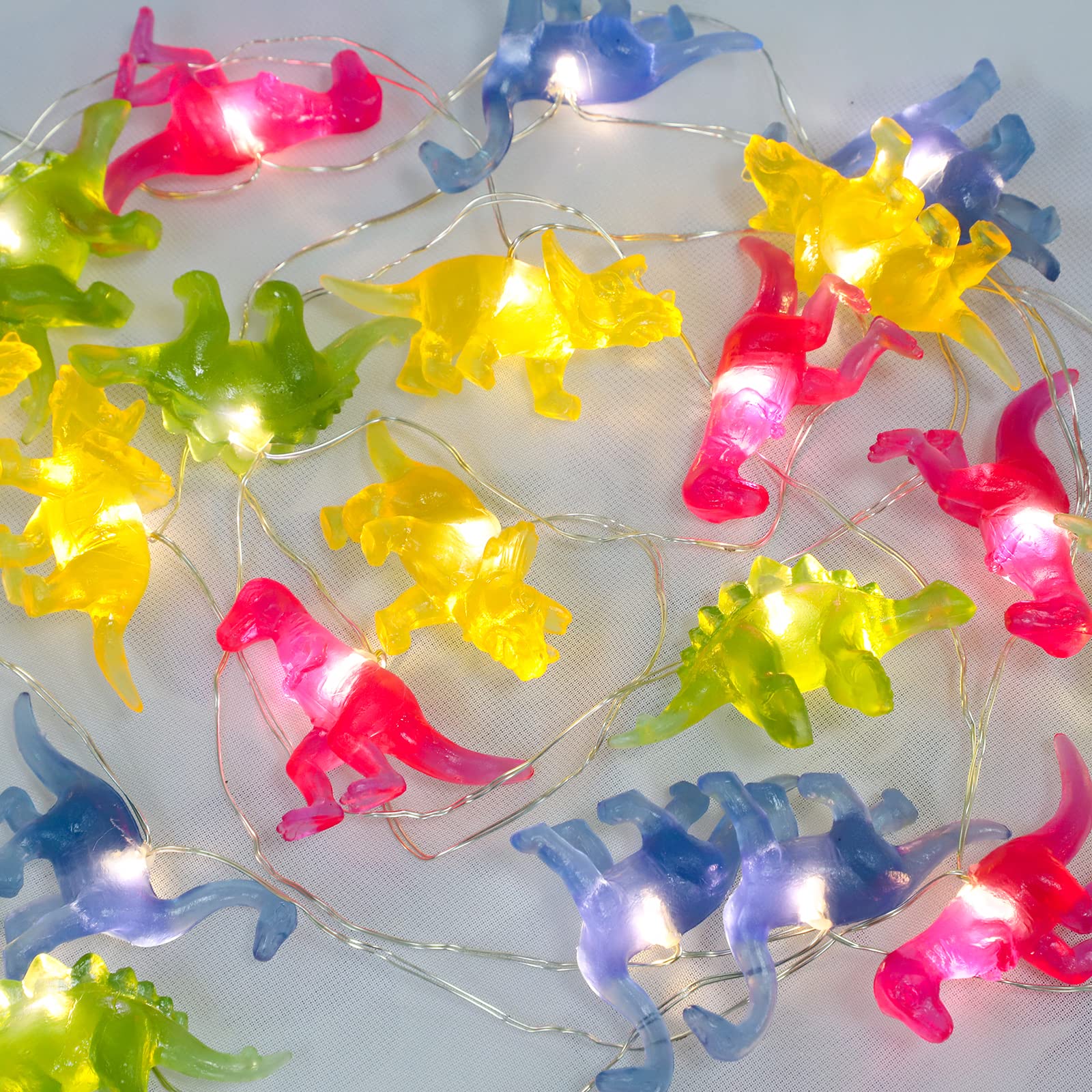 Dinosaur String Lights with Remote & Timer - 20 LED 10FT Battery Operated Dino Fairy Lights for Kids Room Decor, Boys Birthday Party & Holiday Decorations | Perfect for Nursery, Bedroom, Christmas Tree, Halloween, Outdoor Patio