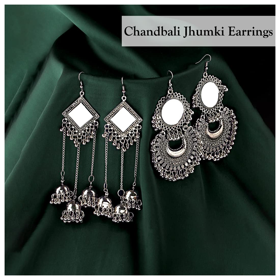 Oxidized Silver Jhumka Earrings for Women & Girls | Traditional Indian Chand Baliyan & Jhumka Set | German Silver Jewelry | Perfect Birthday & Anniversary Gift | Wedding, Party & Festival Accessories