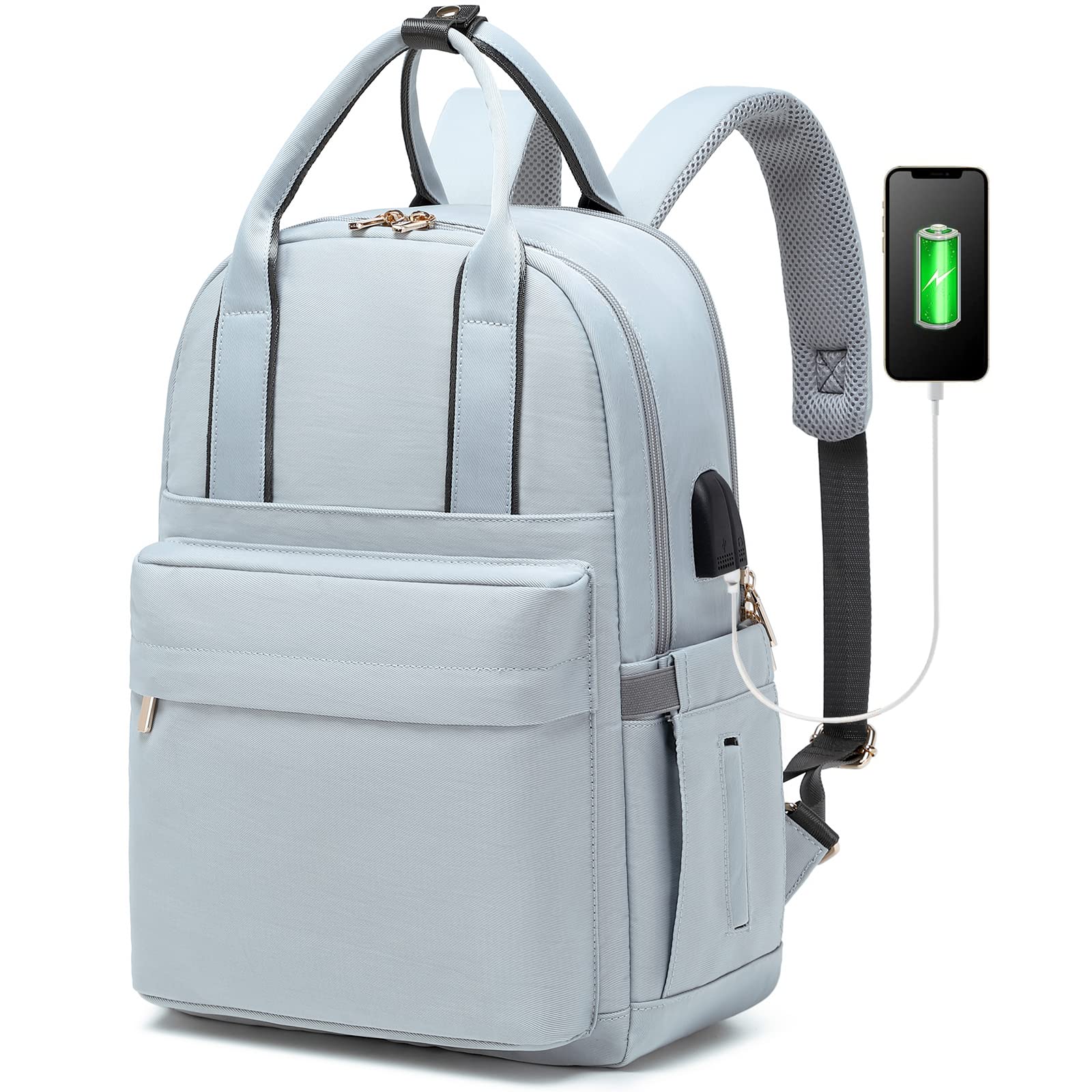 JEEHAN 15.6 Inch Laptop Backpack with USB Charging Port - Waterproof Travel Backpack for Women & Men, Lightweight Carry On Backpack for College, Work, Teacher, Business Trip & Daily Commute | Perfect for Airplane, Office & School Use