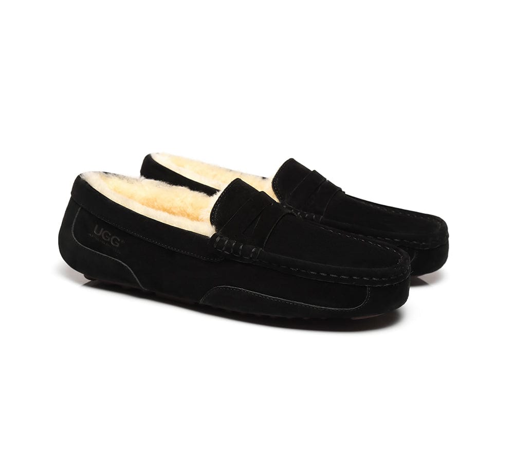 Australian Shepherd® Men's UGG Slippers - Genuine Sheepskin Wool Ankle Moccasins for Indoor/Outdoor Comfort - Perfect for Home, Office & Casual Wear