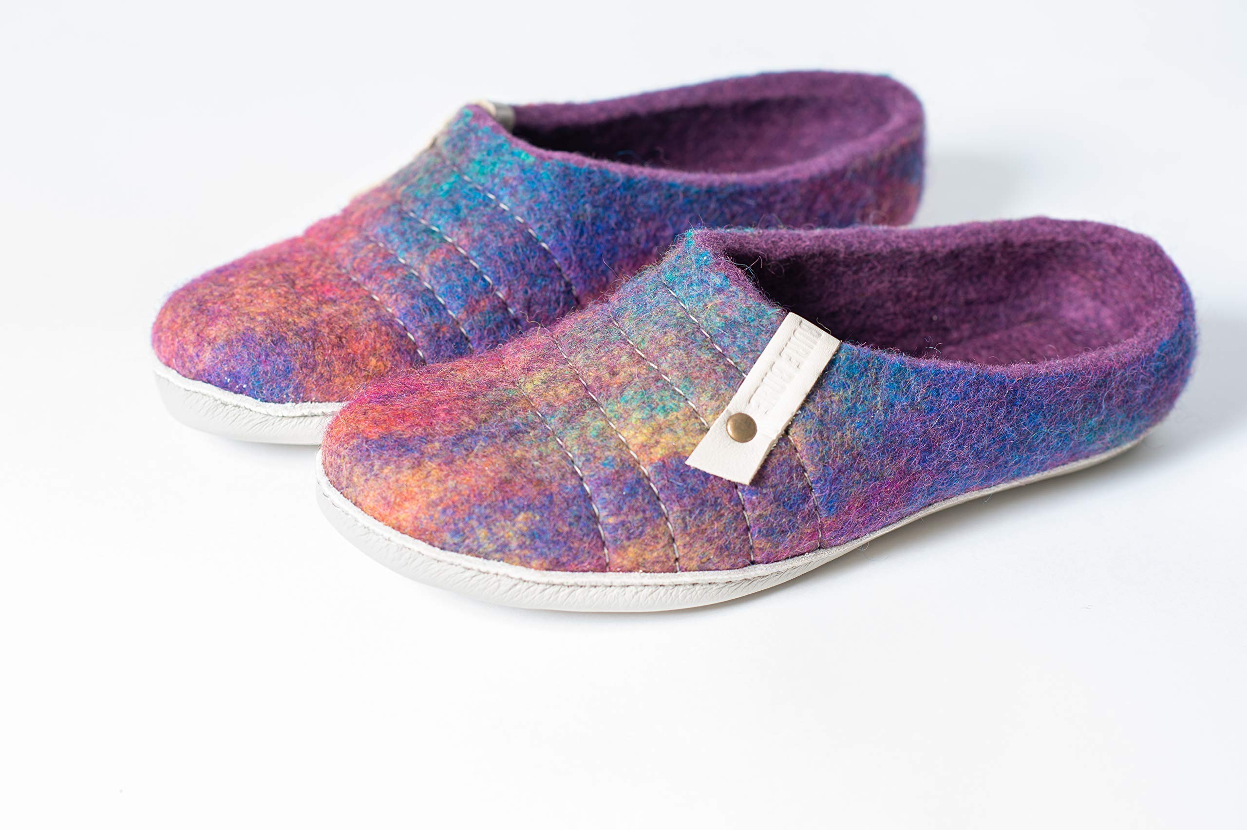 Cozy Felted Wool Women's Slippers - Purple Rainbow Boiled Wool House Shoes for Indoor Comfort | Warm Winter Home Footwear for Relaxing & Lounging