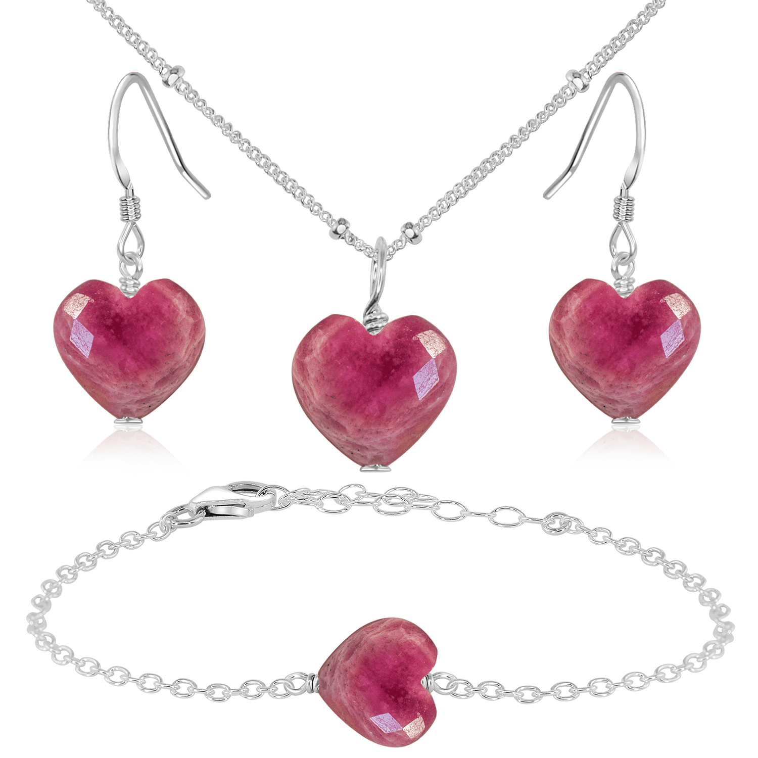 Ruby Crystal Heart Jewelry Set for Women - Elegant Necklace & Earrings Gift Set - Perfect for Valentine's Day, Anniversary & Romantic Occasions