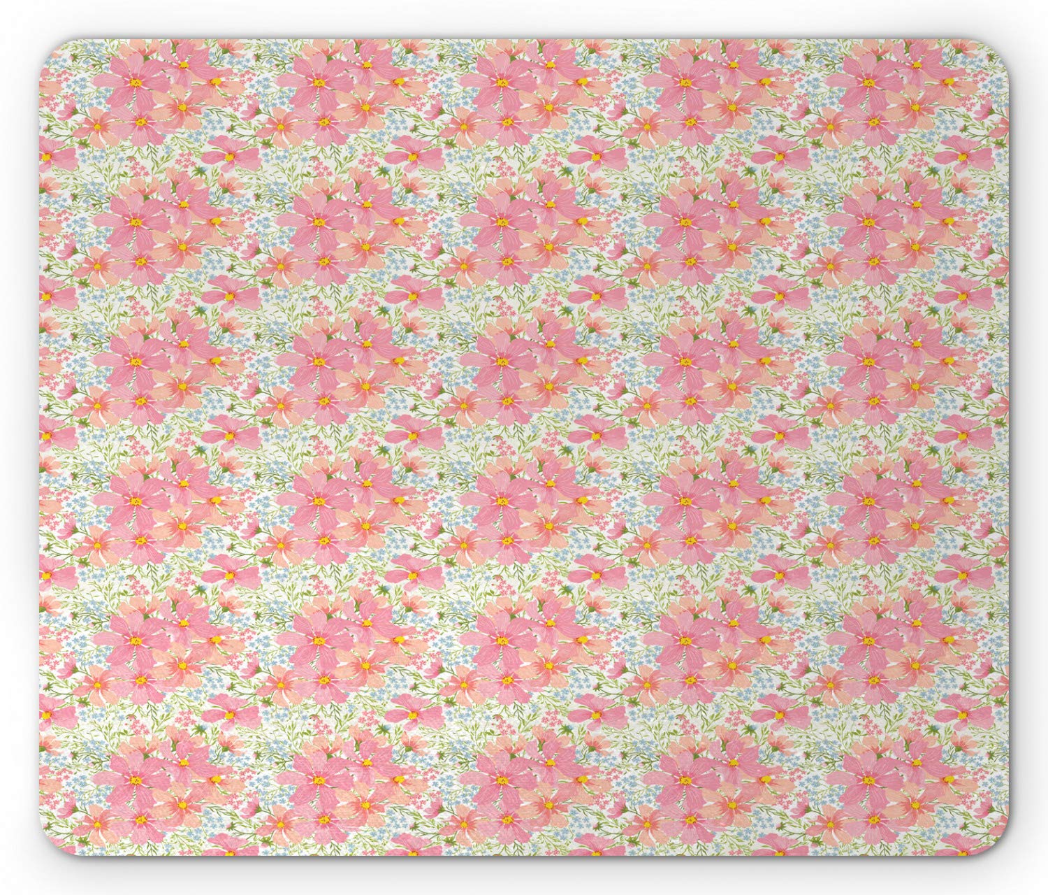 Ambesonne Pastel Mouse Pad with Romantic Spring Flowers and Herbs Design - Non-Slip Rubber Base, Standard Size Rectangle Mousepad for Office & Gaming - Perfect for Home, Work, and Computer Use