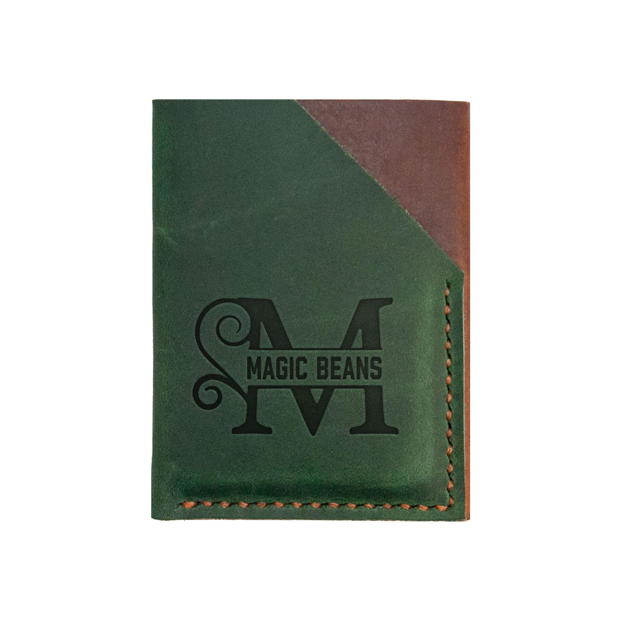 Personalized Handmade Minimalist Vertical Card Wallet - Green & Brown Leather Credit Card Holder for Men & Women - Slim Front Pocket Wallet & RFID Blocking Card Sleeve - Perfect for Everyday Carry, Travel, and Business Use