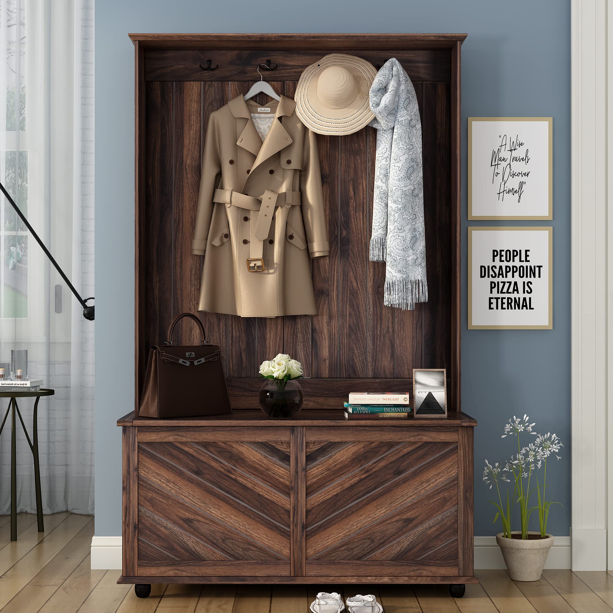 Hall Tree with 4 Hooks & Storage Bench - Entryway Organizer with Shoe Cabinet for Foyer, Mudroom & Home Entryway - Perfect for Storing Shoes, Coats & Accessories