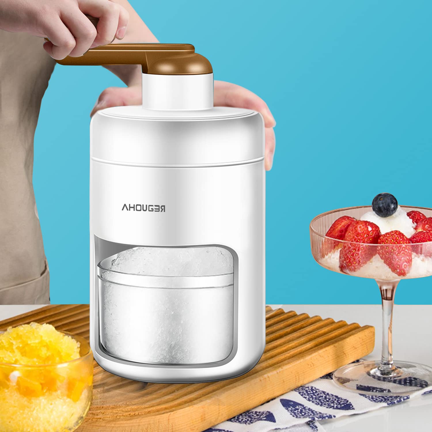 AHOUGER 2023 Portable Ice Shaver Machine for Granita, Italian Ice, and Smoothies - BPA-Free Commercial & Home Use - Perfect for Parties, Cafes, and Restaurants
