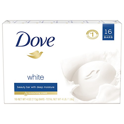 Dove Beauty Bar Soap for Face and Body, White 4 oz (Pack of 16) - Gentle Moisturizing Cleanser for Dry Skin, Daily Shower & Travel Use