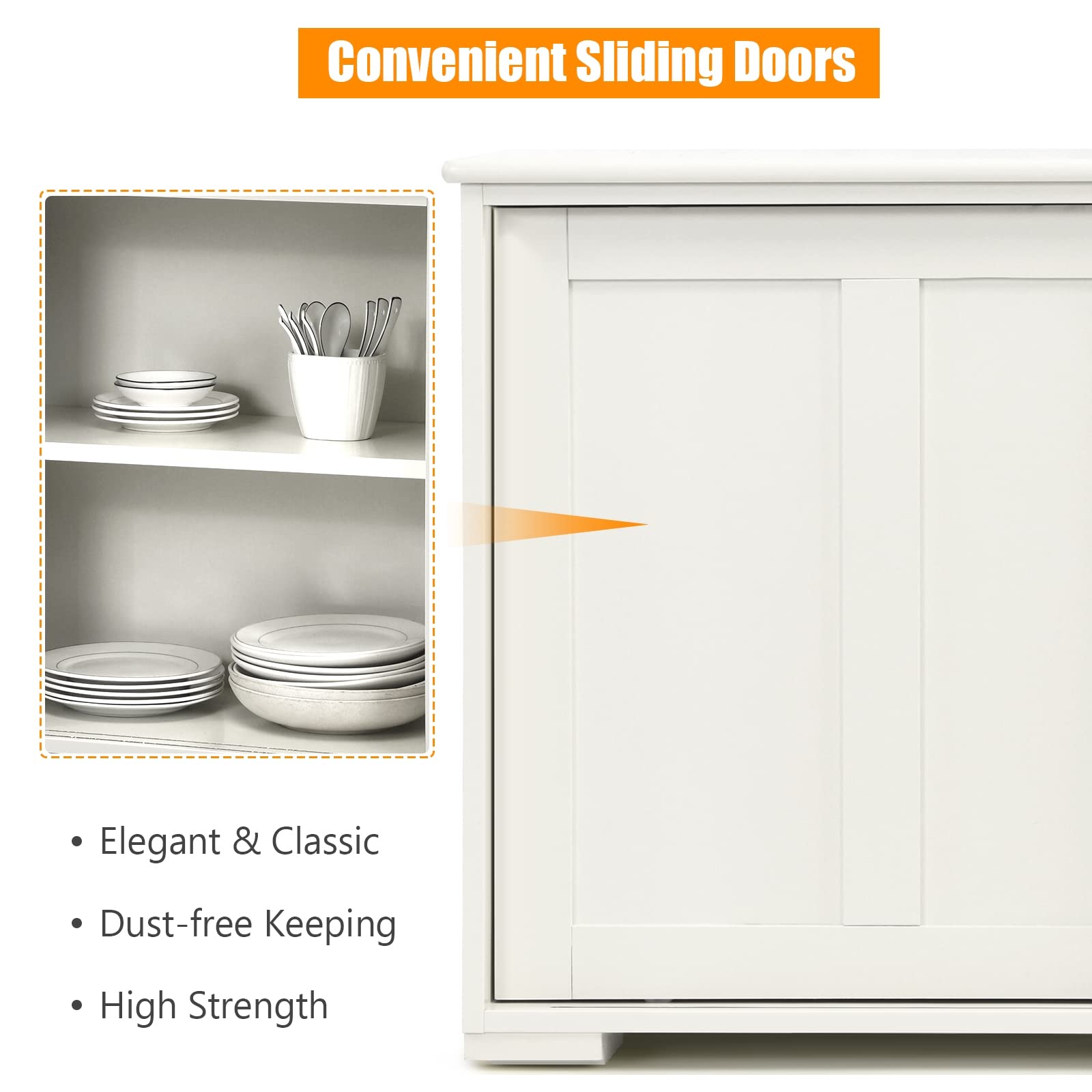 Stackable Wooden Storage Cabinet with Sliding Doors - Cream White Kitchen Buffet Sideboard for Dining Room & Living Room Organization | Perfect for Home, Office & Small Space Storage Solutions