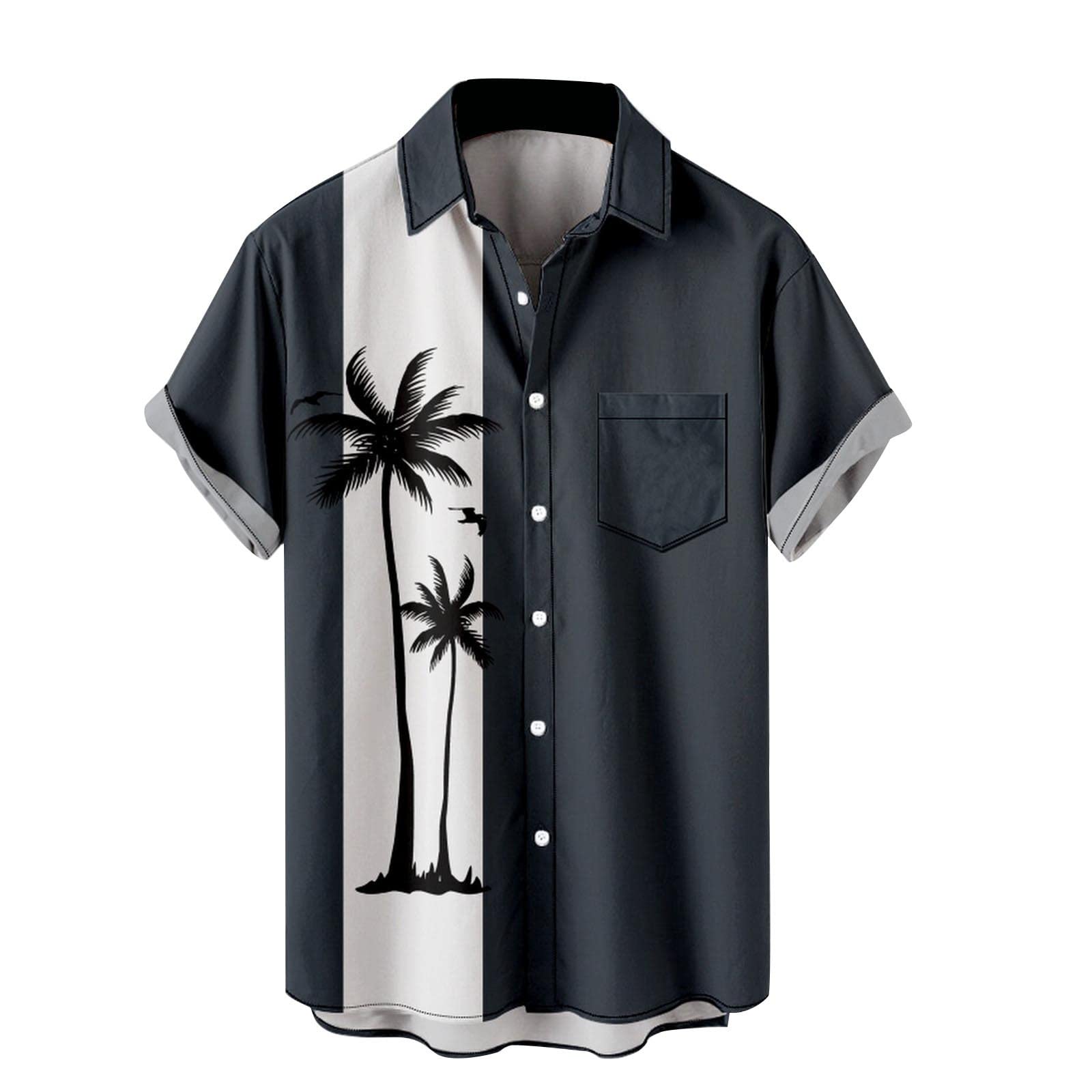 Ozmmyan Men's Hawaiian Shirts | Tropical Coconut Tree Print Short Sleeve Shirt | Breathable Summer Casual Wear for Beach Vacation, Luau Party & Outdoor Activities