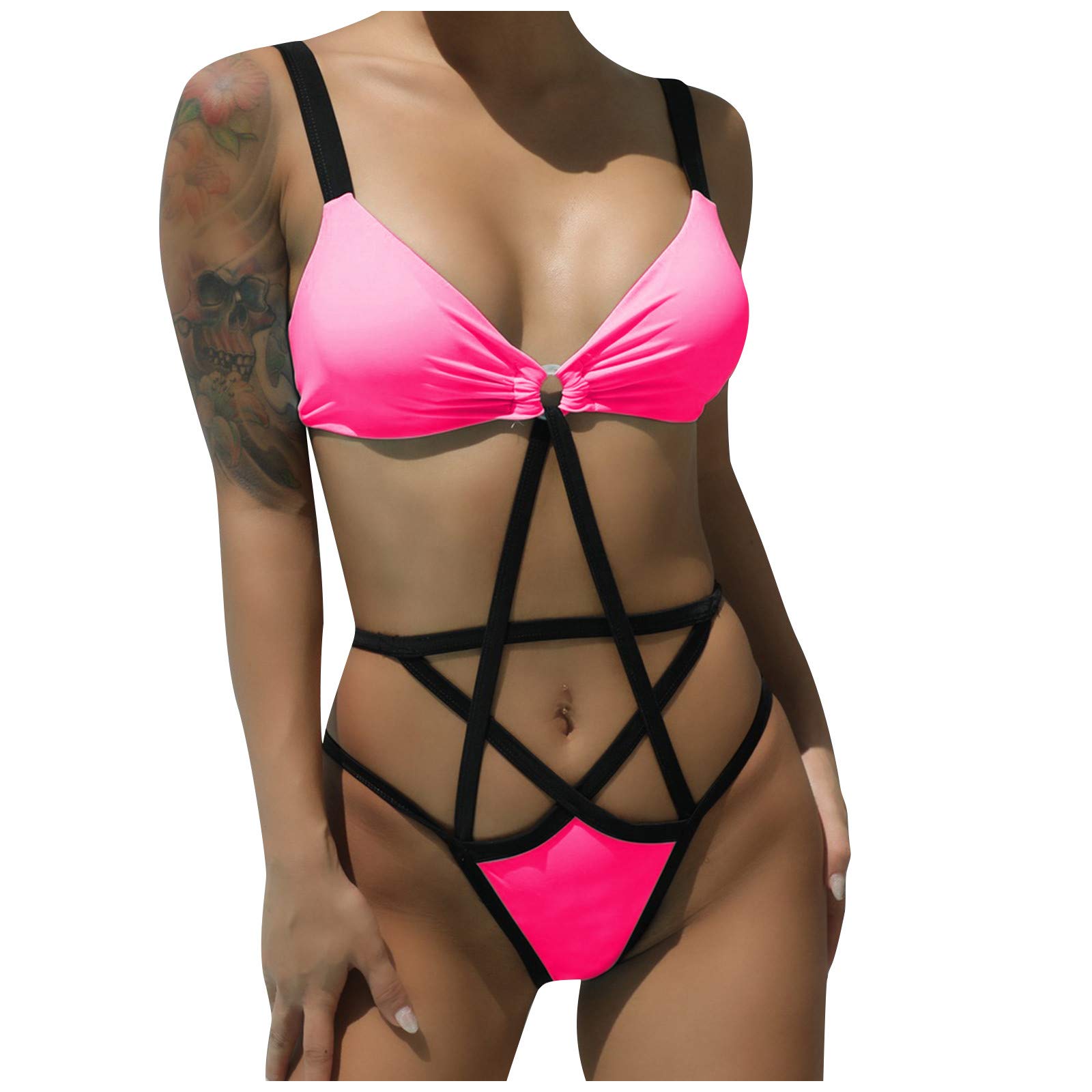 Women's Solid Color Star Bikini - Brazilian Swimwear for Beach & Pool