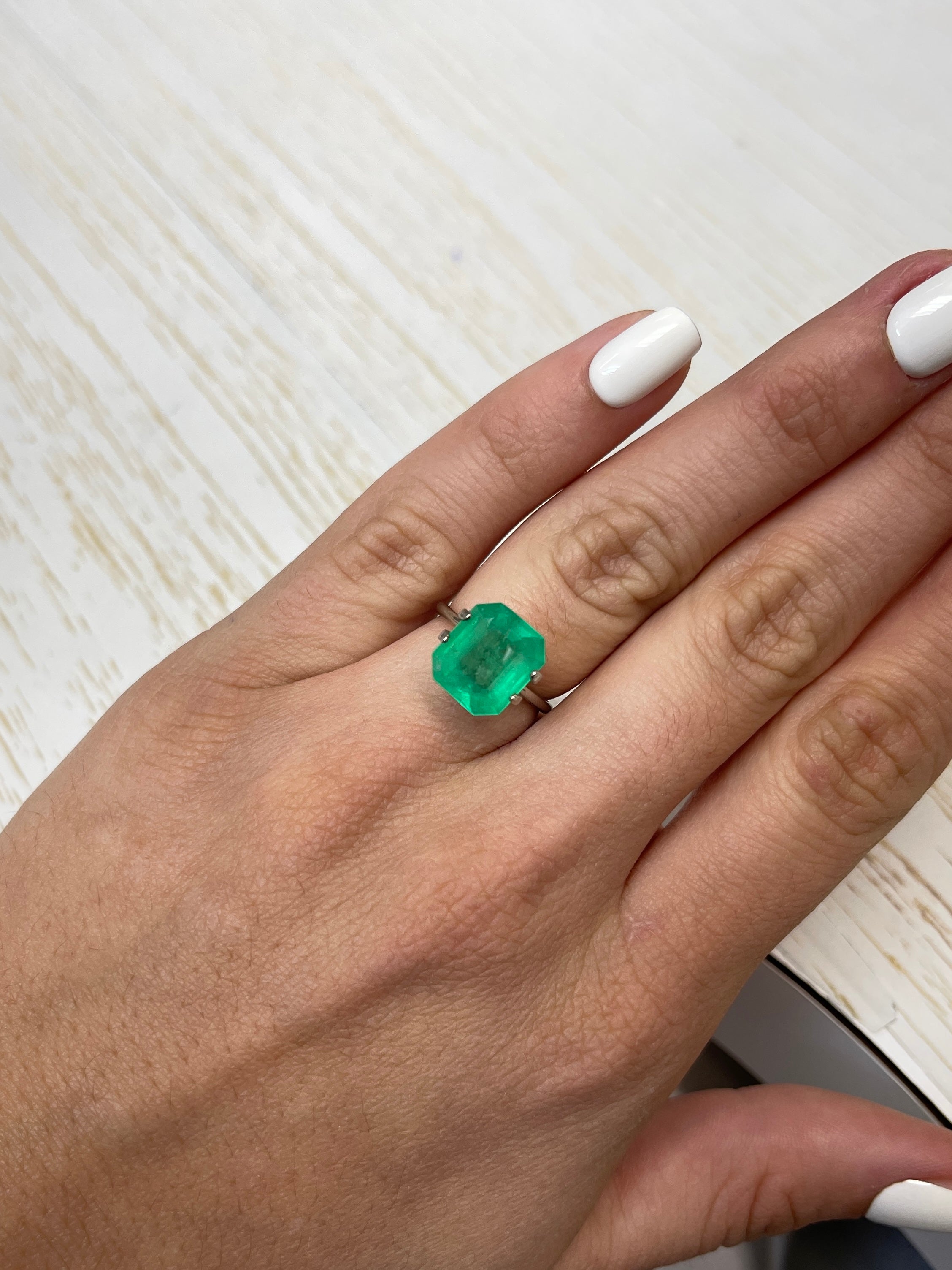 4.55 Carat 11x10mm Neon Green Natural Loose Colombian Emerald Gemstone - Emerald Cut for Jewelry Making, Engagement Rings & Luxury Gifts