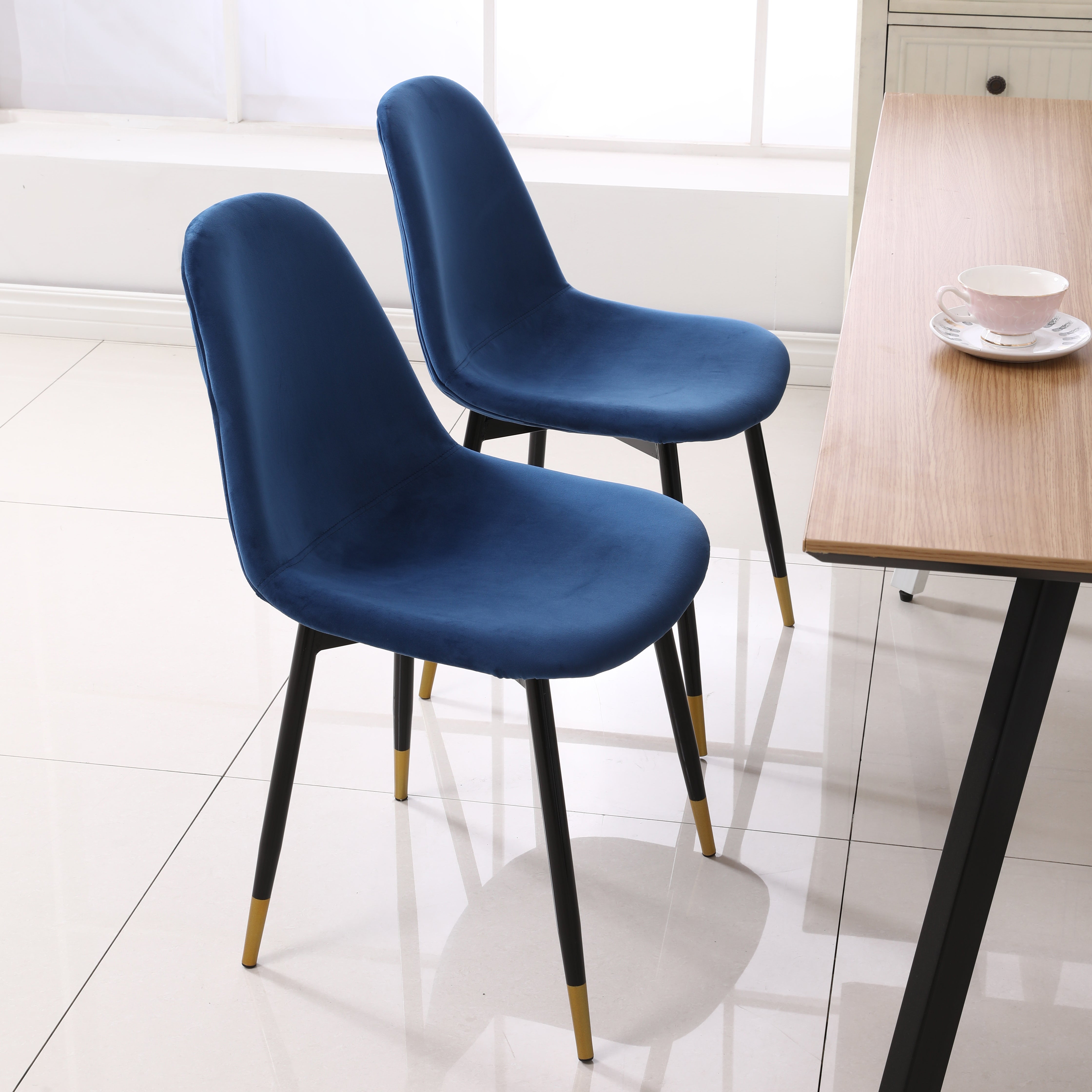 Roundhill Furniture Lassan Modern Fabric Dining Chairs - Set of 4 Navy Blue Upholstered Seats for Kitchen, Dining Room & Breakfast Nook - Comfortable Contemporary Home Decor