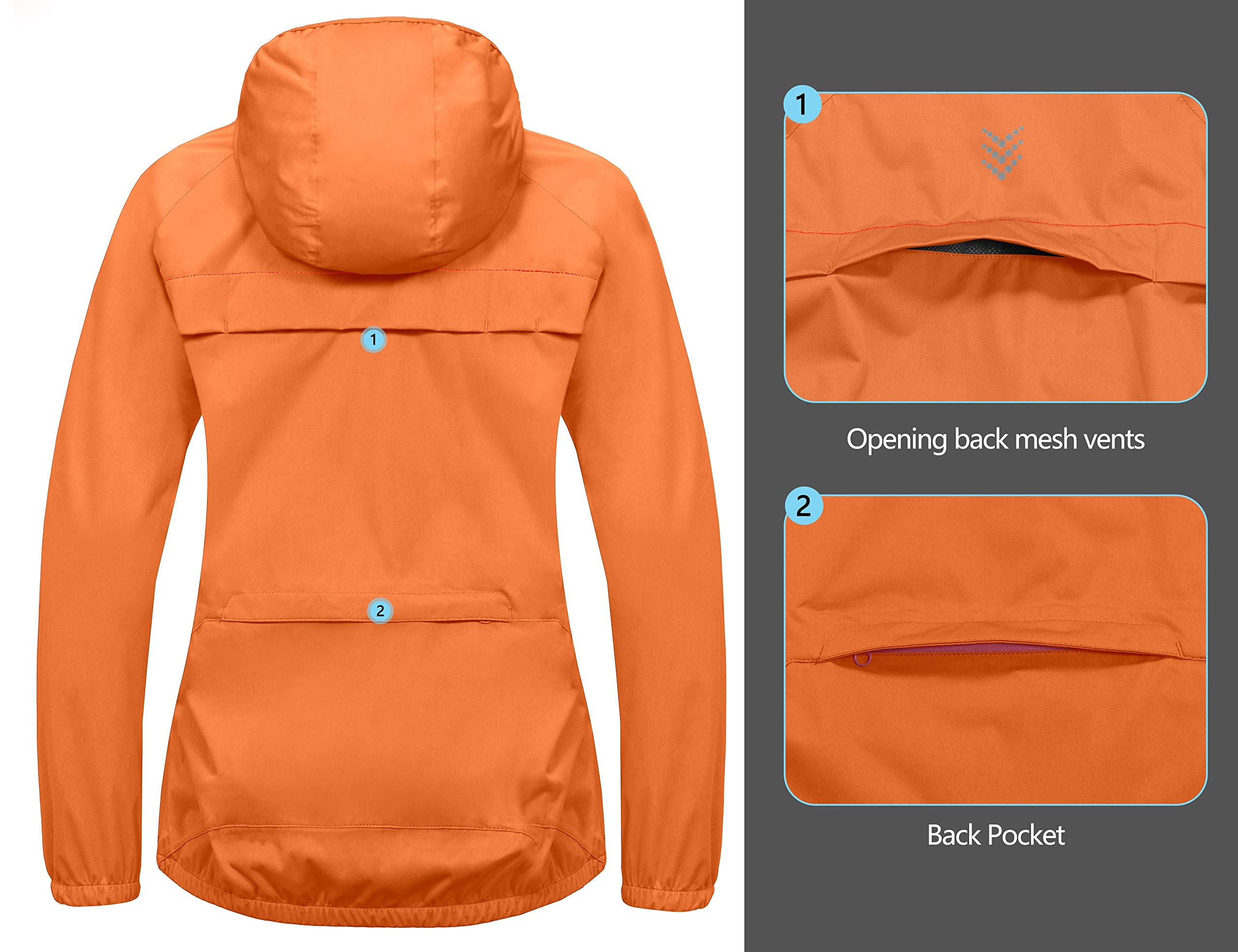 Little Donkey Andy Women's Lightweight Waterproof Cycling Jacket with Hood - Windproof, Stretchable & Packable Raincoat for Biking, Hiking & Outdoor Activities