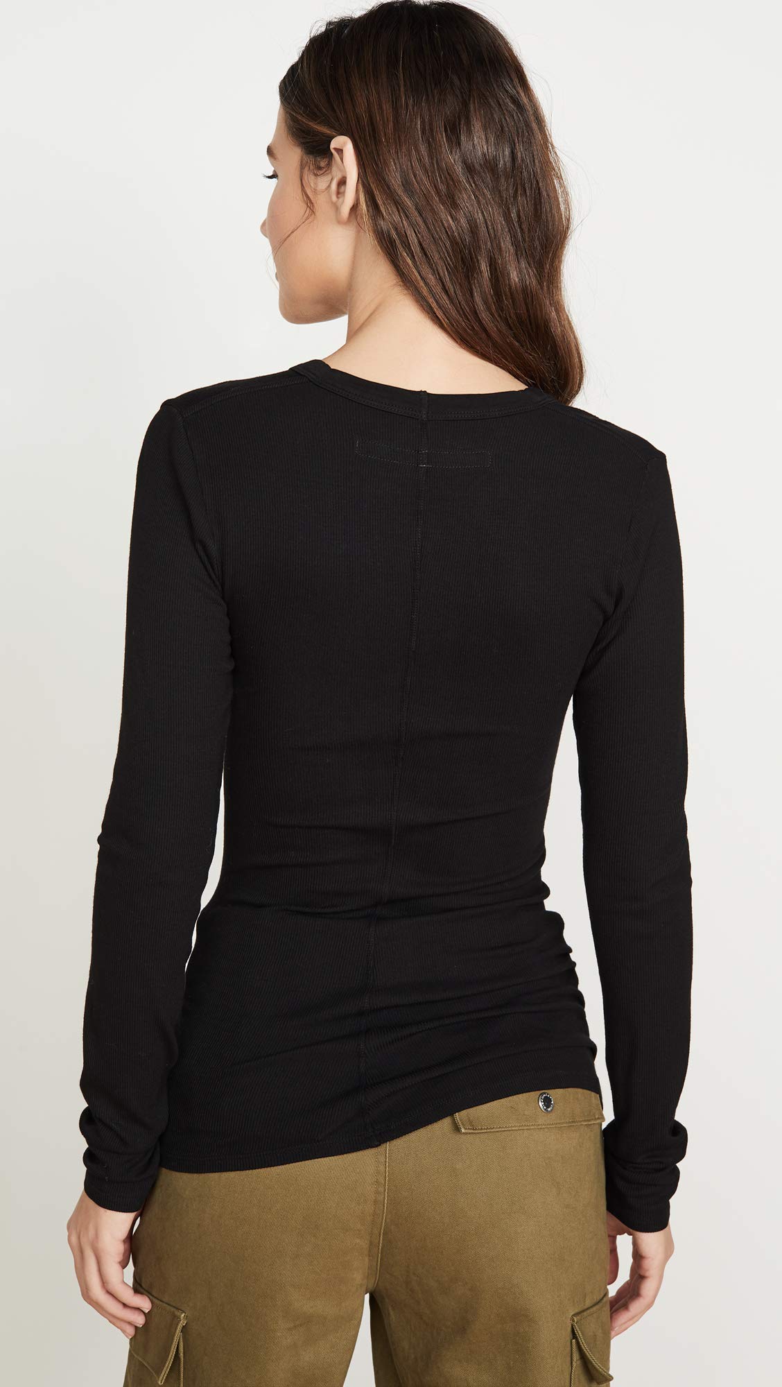 Enza Costa Women's Stretch Silk Rib Fitted Long Sleeve U-Neck Top | Soft & Comfortable Blouse for Work, Date Night & Casual Outfits