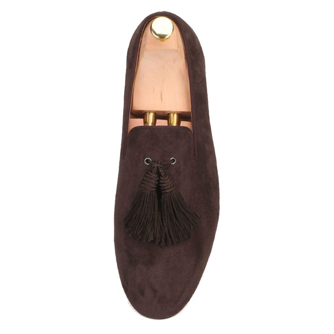 FERUCCI Men's Dark Brown Suede Loafers with Big Tassel - Comfortable House Slippers for Indoor/Outdoor Wear, Perfect for Home, Office & Casual Occasions