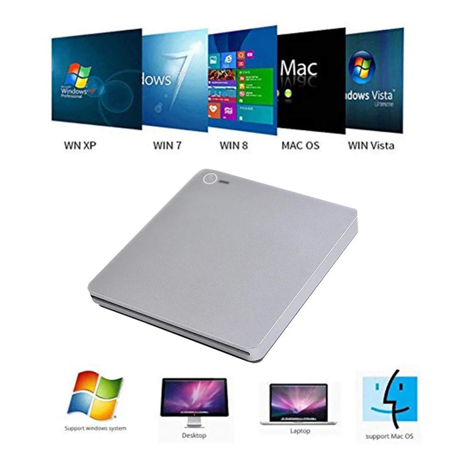 NQYZZFD External Blu Ray DVD Drive Burner - USB 3.0 & Type-C BD/CD/DVD RW Optical Drive for Laptop, Mac, PC, MacBook Pro/Air - Compatible with Windows & macOS | Perfect for Movie Watching, Data Backup & Disc Burning