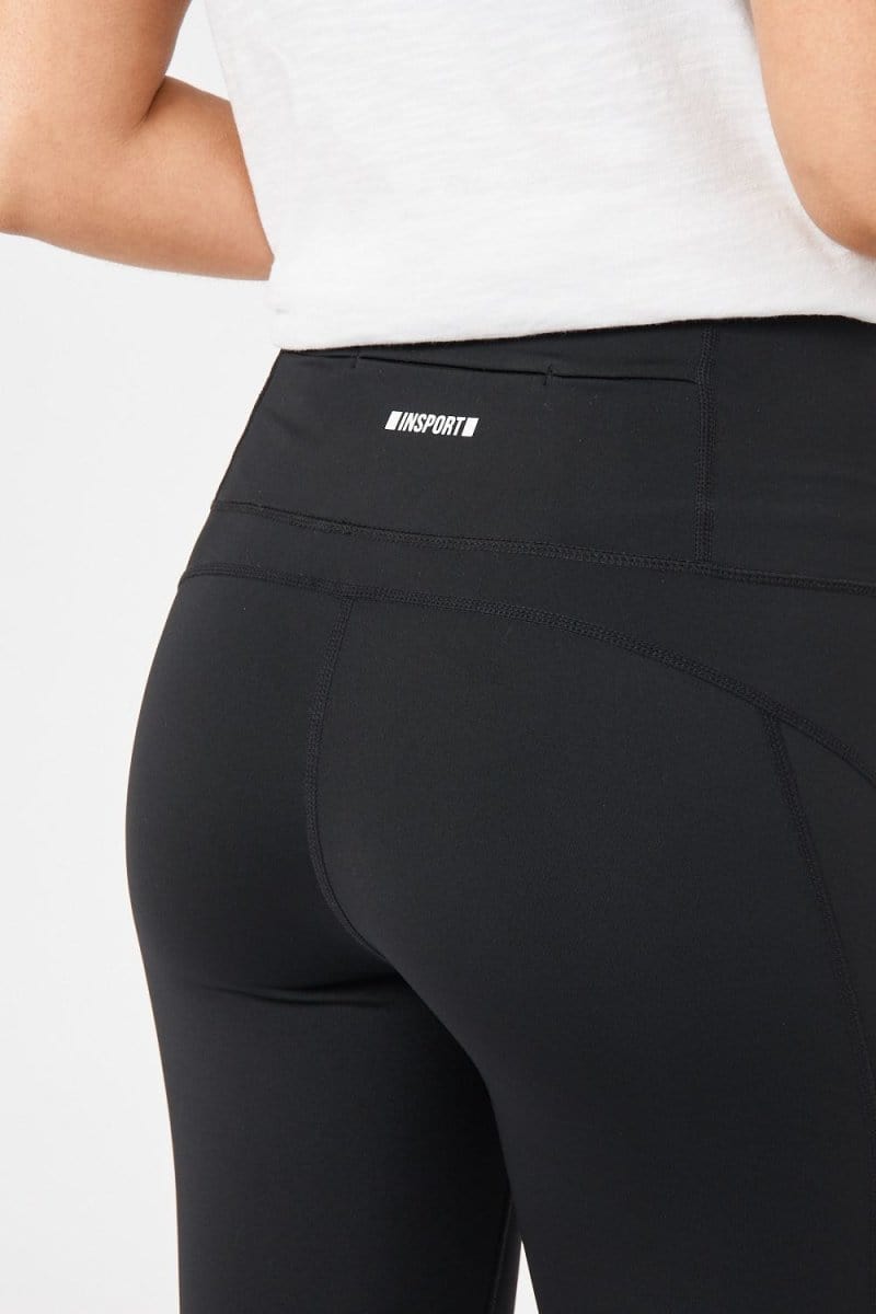 INSPORT Women's Power Panel 7/8 Black Tights - High Waist Yoga Workout Leggings for Running, Gym & Everyday Wear