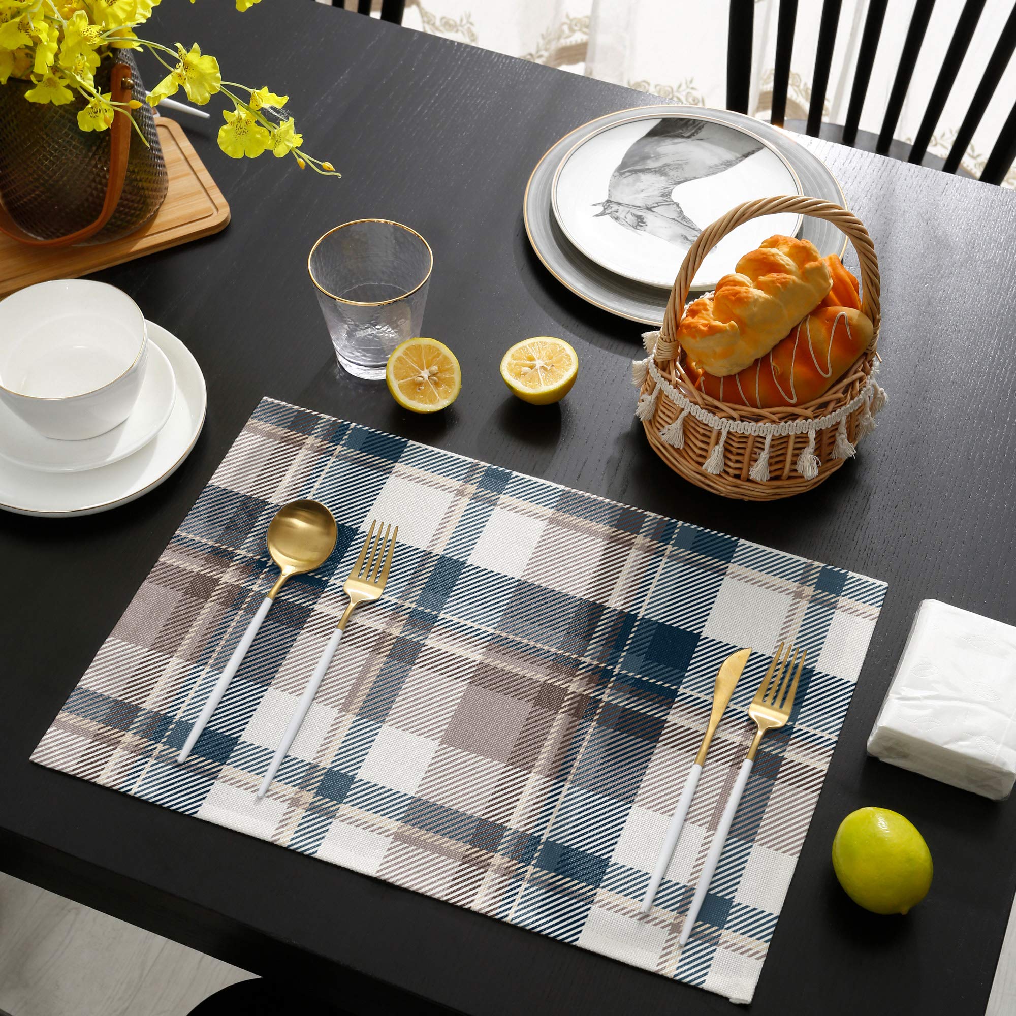 6-Pack Washable Checkered Placemats for Dining Table - 13