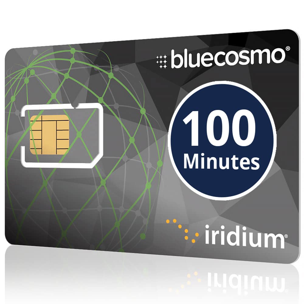 BlueCosmo Iridium 100 Minute Prepaid Global SIM Card for Satellite Phones - No Activation or Monthly Fees - 30 Day Expiry with Rollover Minutes - Easy 24/7 Online Activation & Refills - Perfect for Remote Travel, Emergency Communication, and Off-Grid Adventures