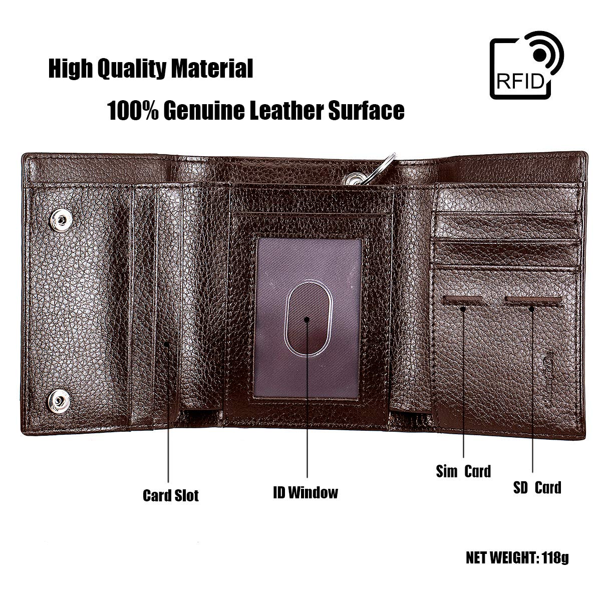 ManChDa Men's RFID Blocking Leather Wallet with Removable Chain - Slim Multi-Function Trifold Wallet for Dad, Gifts for Father's Day, Birthday, Anniversary - Perfect for Travel, Work & Everyday Use