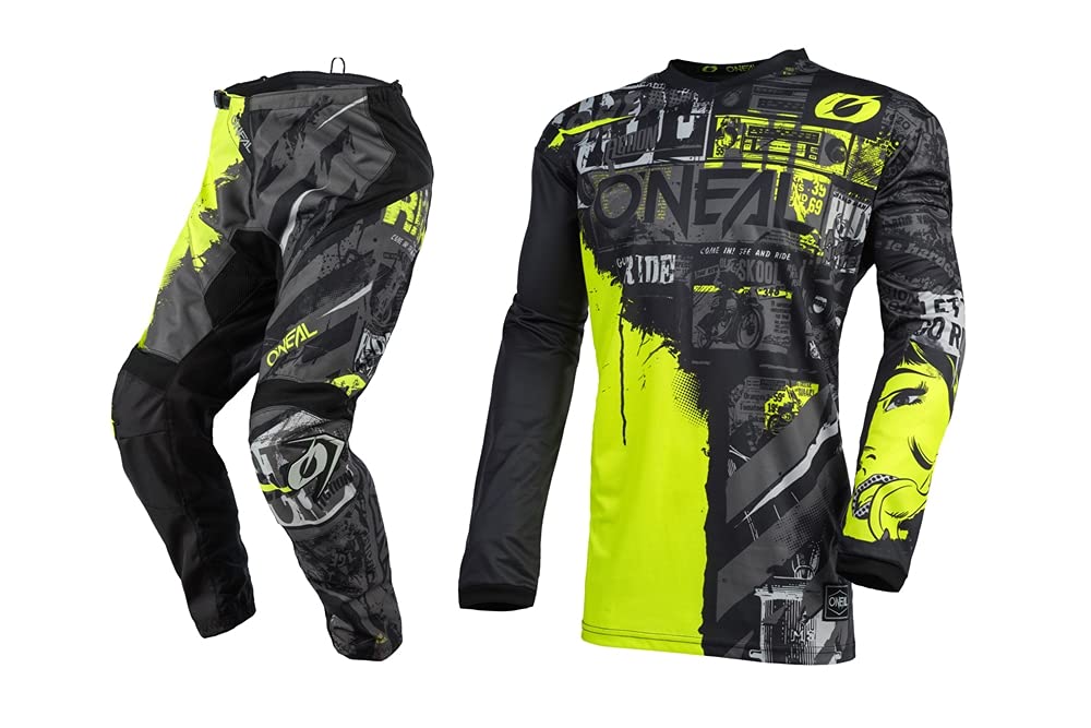 O'Neal Youth Element Ride Neon Offroad Jersey & Pant Combo - Dirt Bike Racing Gear for Kids - Perfect for Motocross, Trail Riding & Off-Road Adventures
